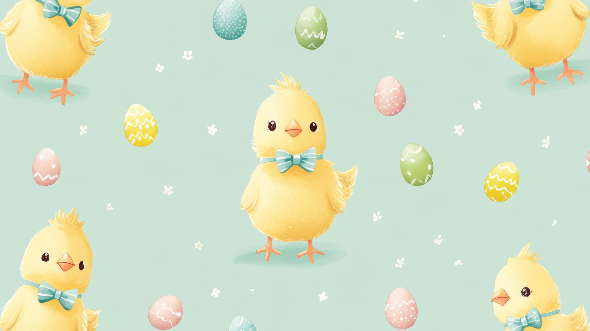 preppy easter wallpaper with adorable chicks in bowties on pastel green background