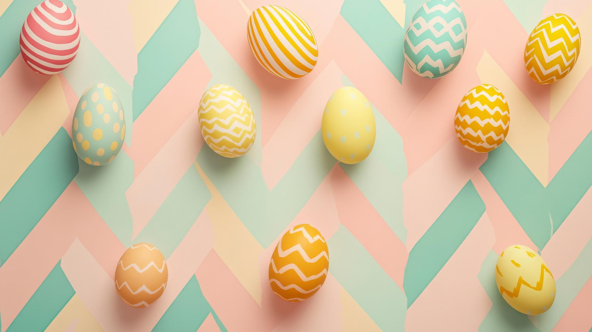 Preppy Easter wallpaper with pastel chevron stripes and Easter eggs
