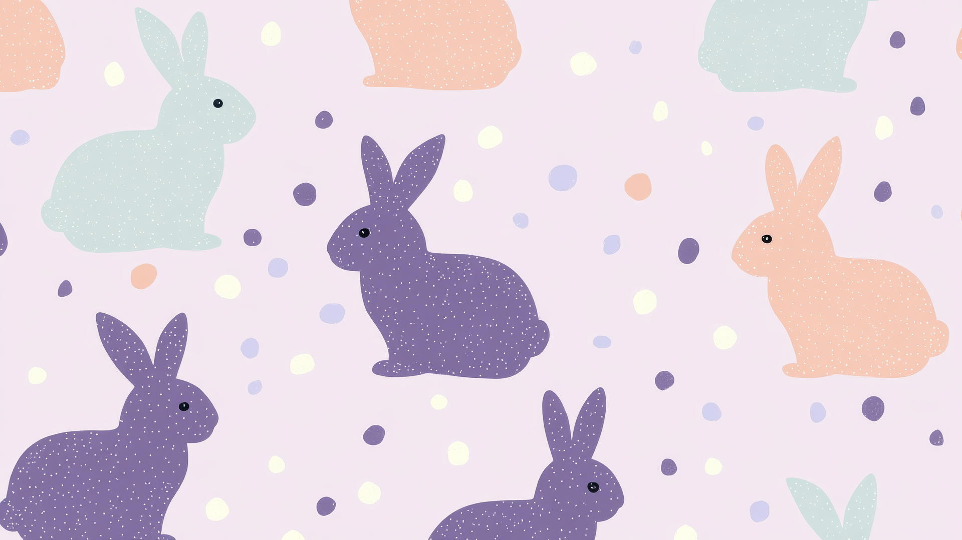preppy easter wallpaper with bunny silhouettes and polka dots on lavender background
