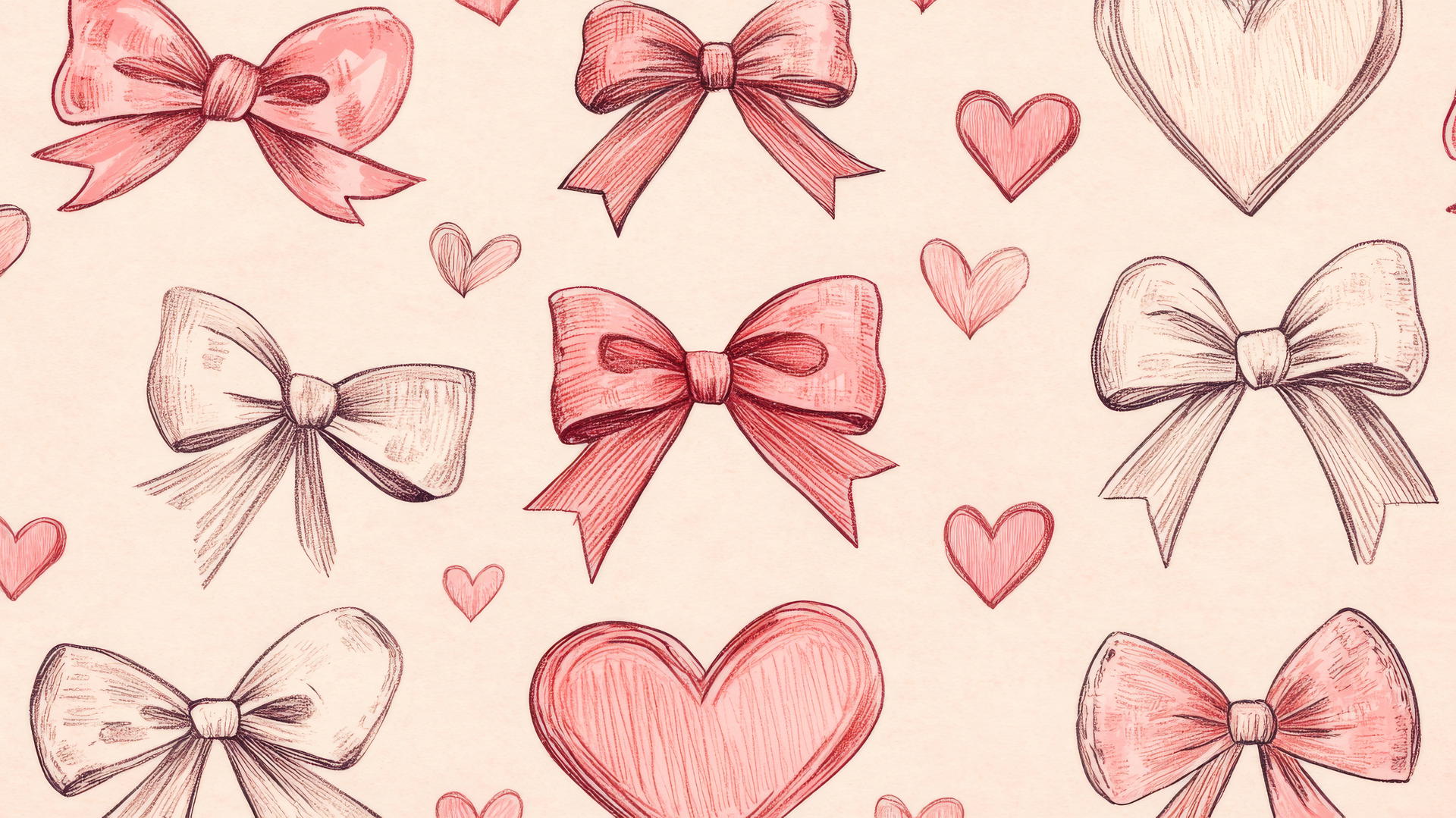 preppy Valentines wallpaper with ribbon bows and hearts, light pink background