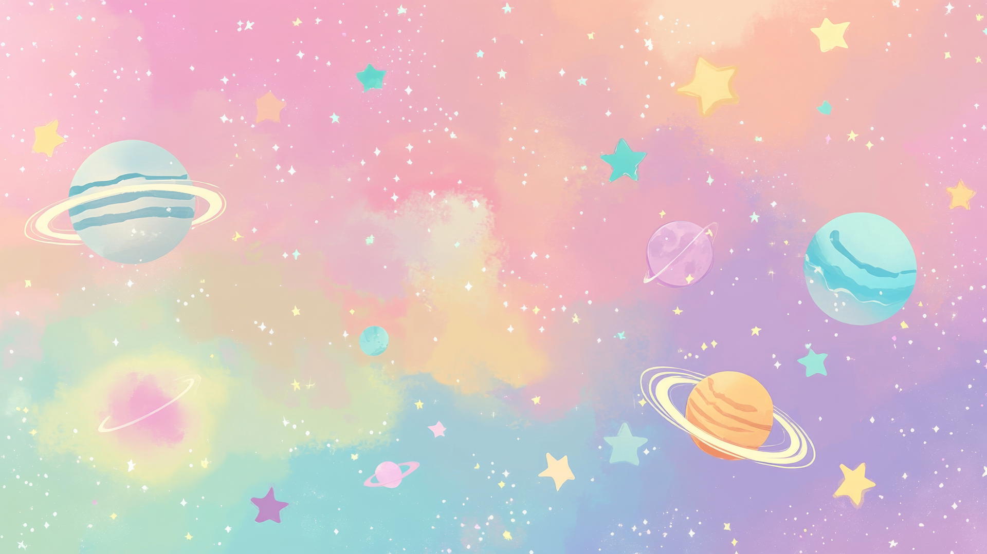 cute wallpapers for girls aesthetic with pastel galaxy, cartoon planets, stars