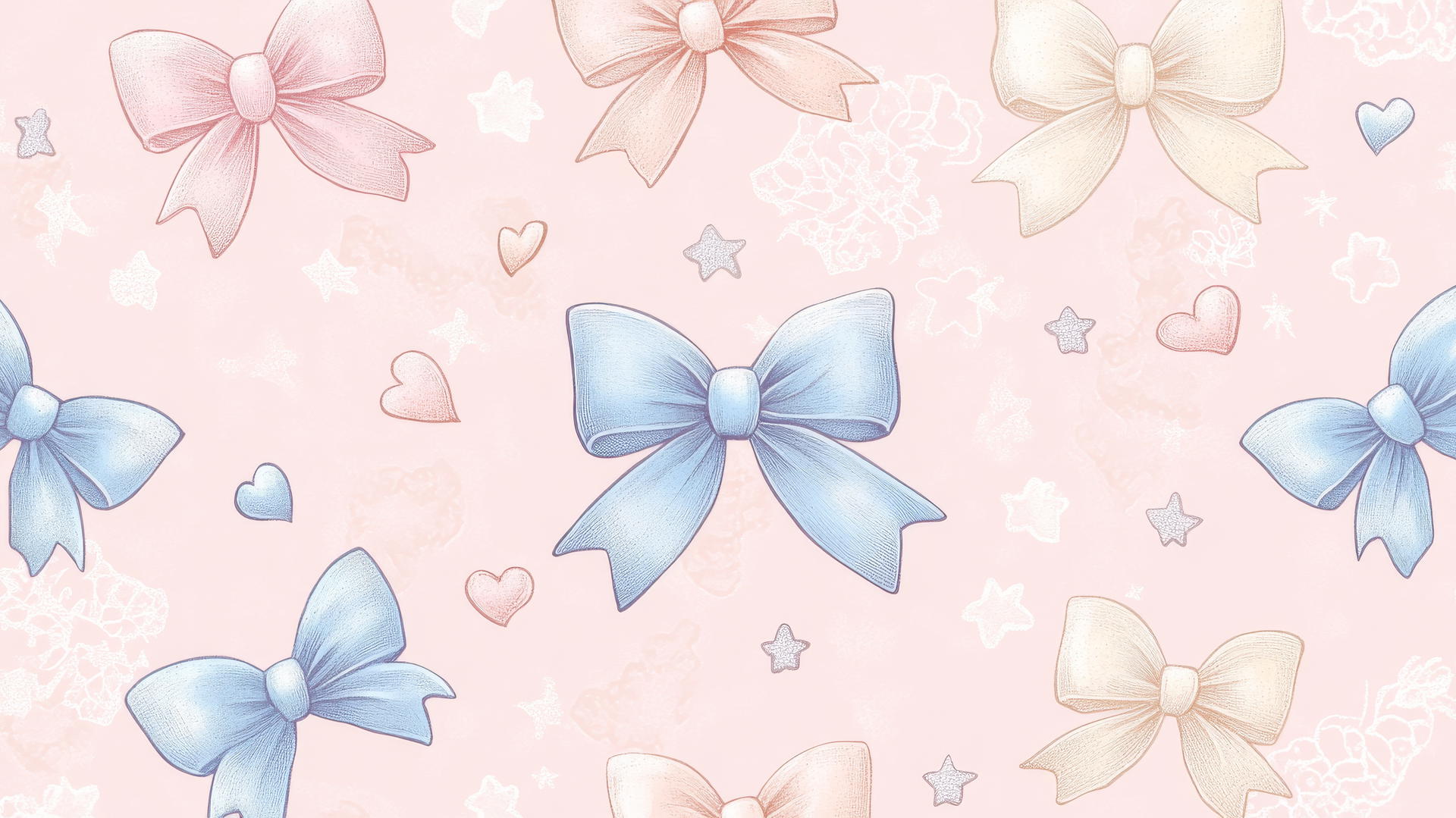 cute wallpapers for girls aesthetic with pastel bows, hearts, and stars on soft pink background