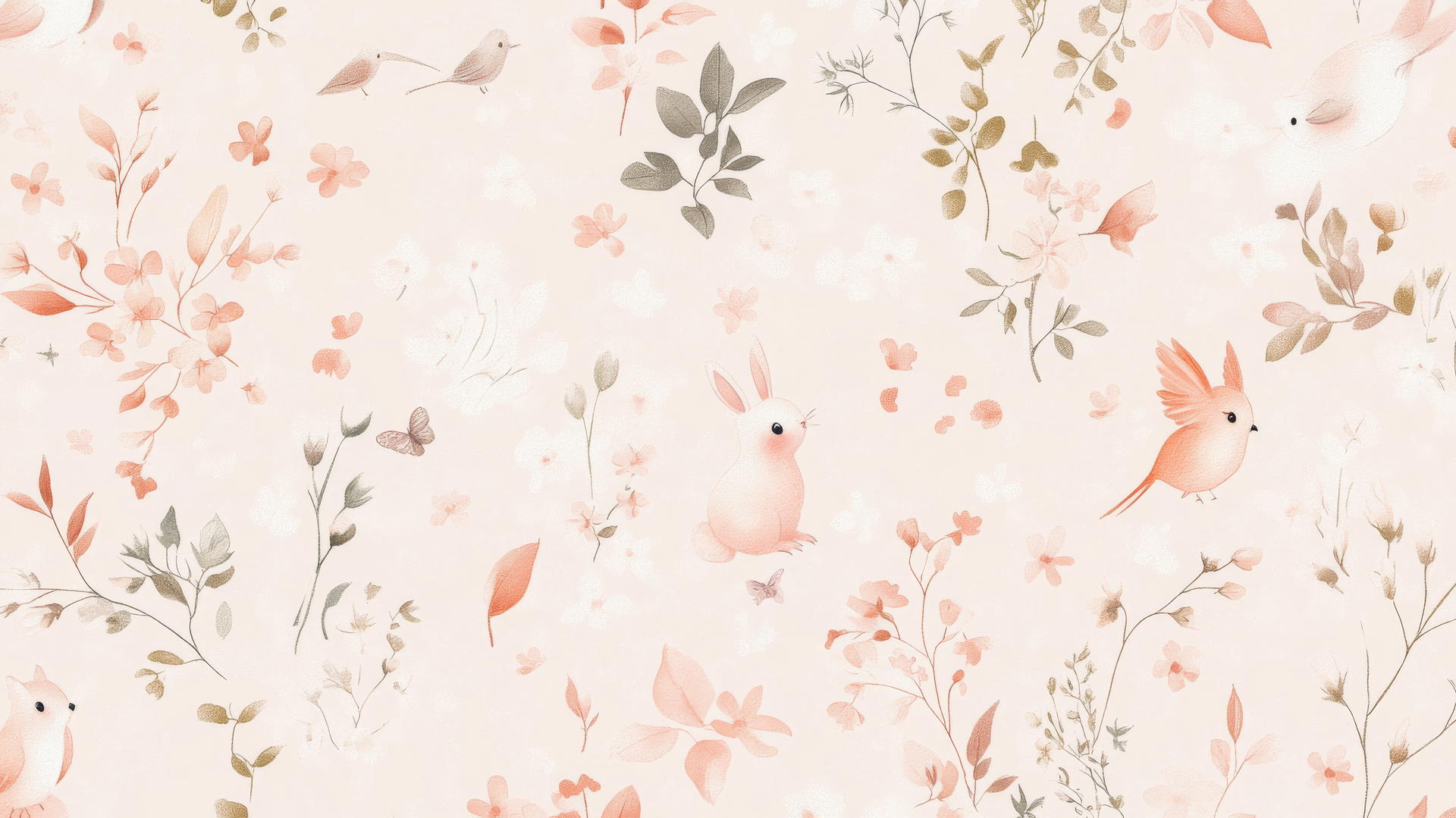 cute wallpapers aesthetic with tiny pastel-colored animals on light pink background