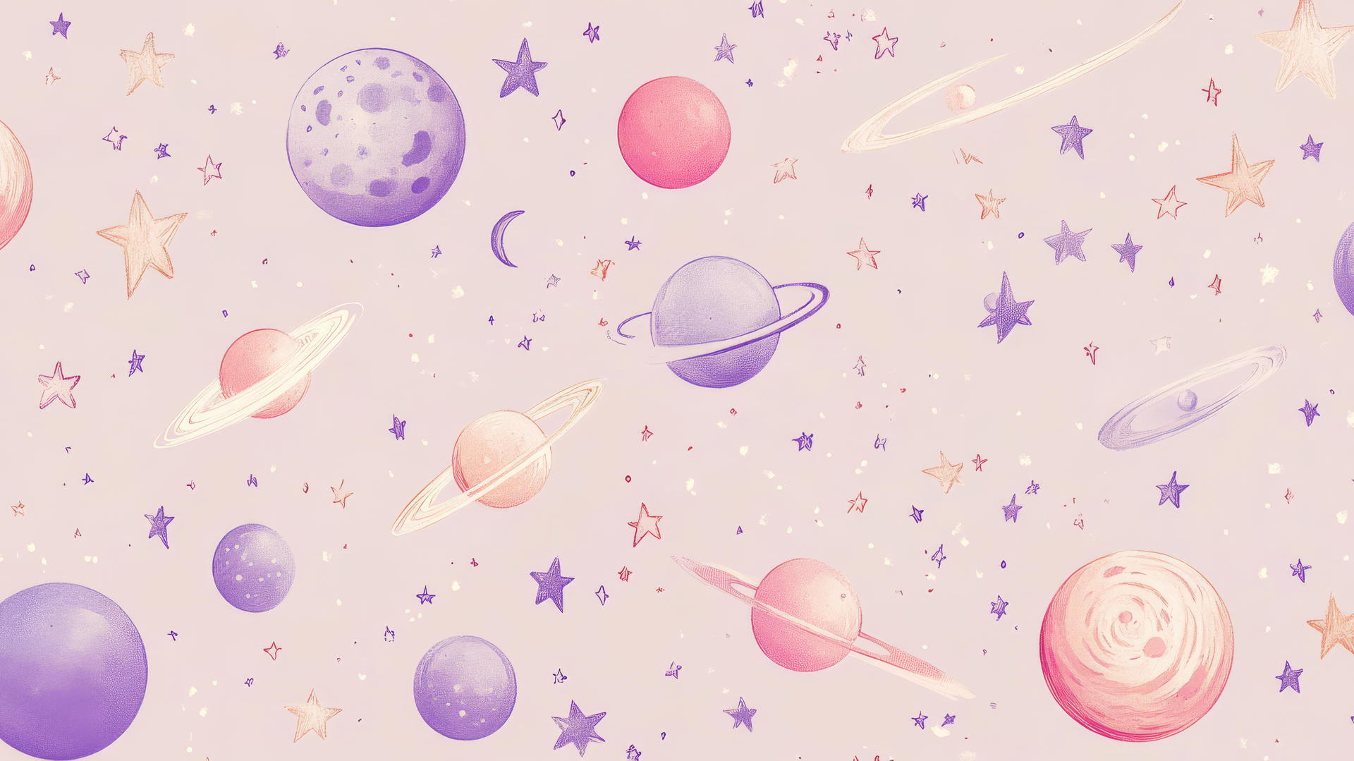 cute aesthetic wallpapers with hand-drawn celestial elements on lavender background