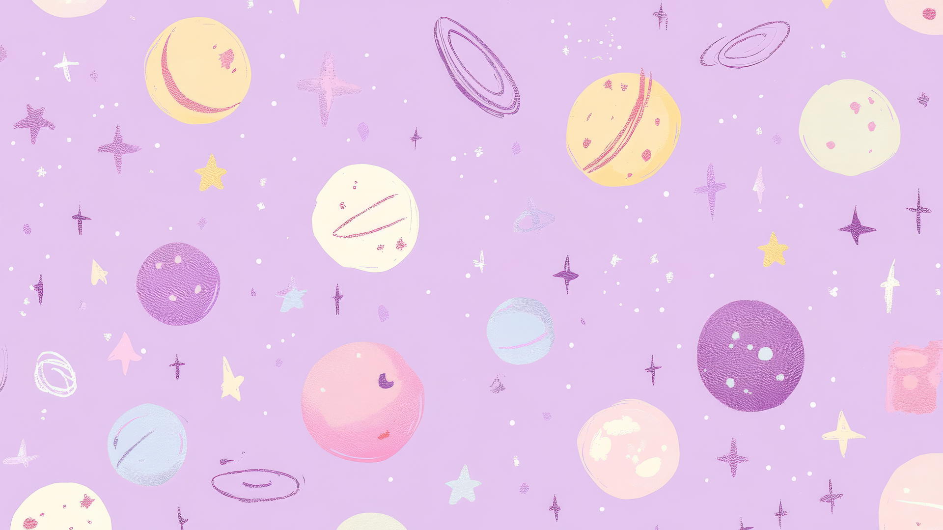 Cute aesthetic wallpapers with hand-drawn celestial elements on lavender background