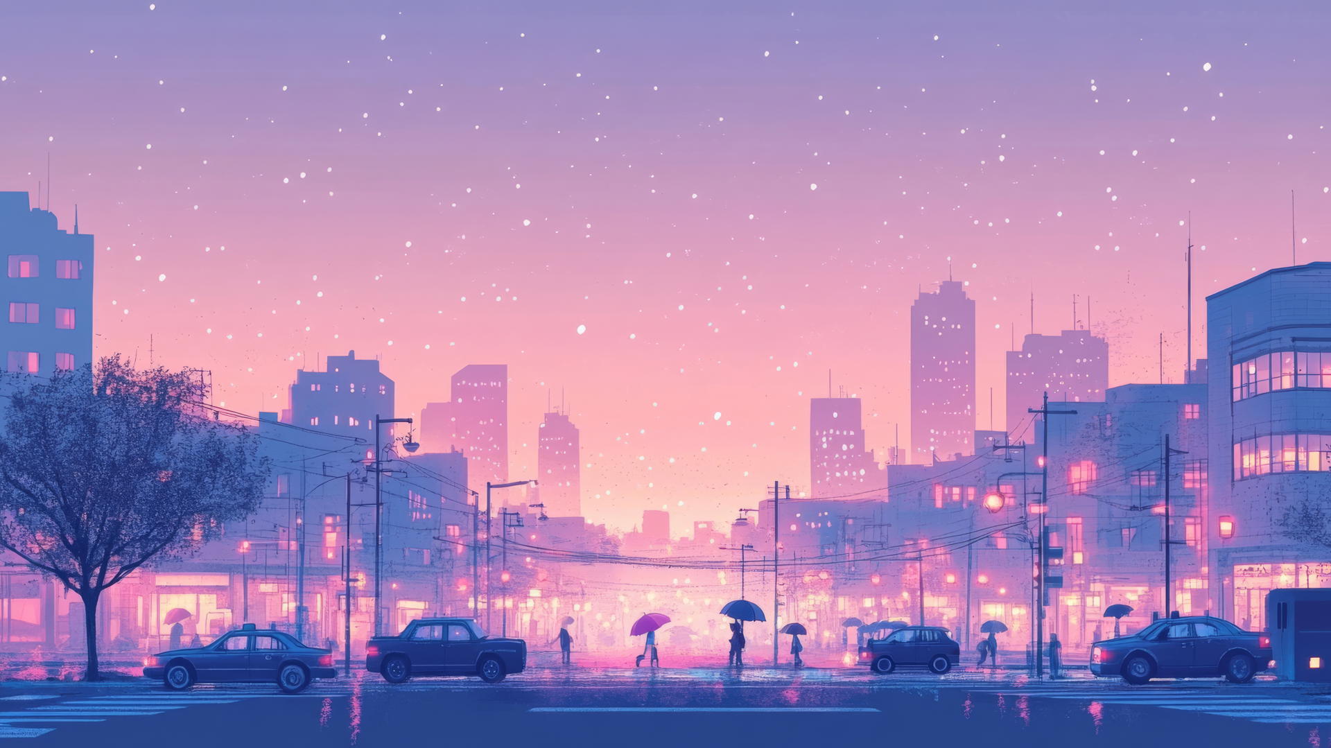 cute aesthetic wallpapers pastel cityscape at dusk