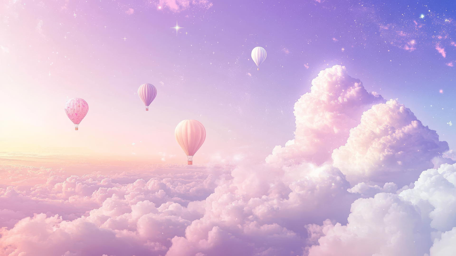 cute aesthetic wallpapers with dreamy pastel cloudscape and tiny hot air balloons
