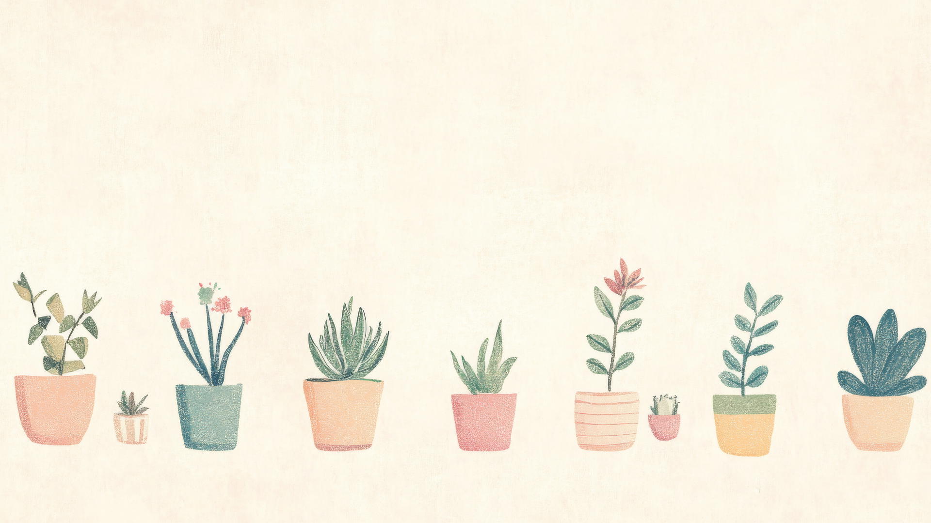 cute aesthetic wallpapers with hand-drawn plants in pastel pots