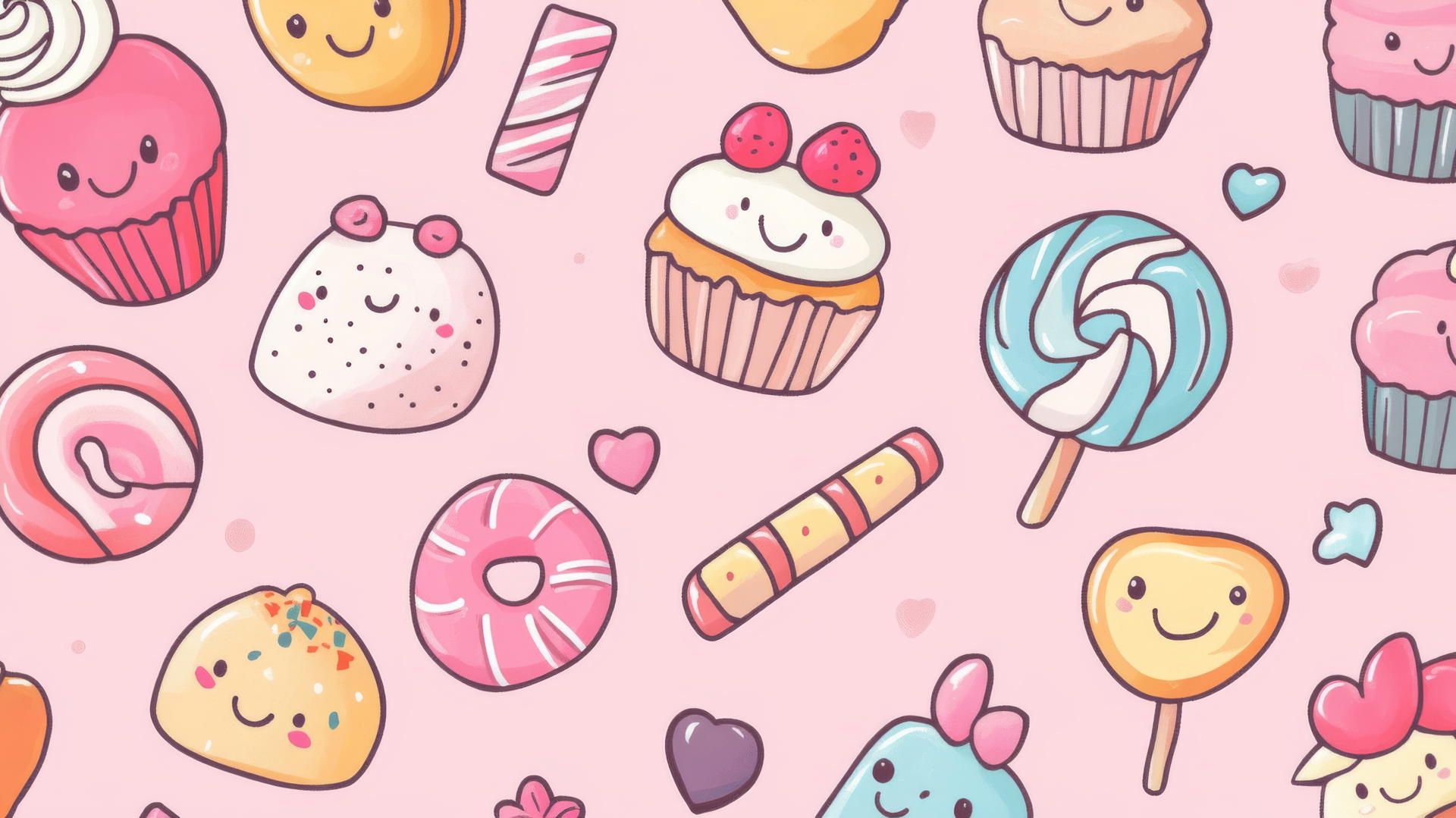 cute wallpapers for girls featuring hand-drawn sweets on pink background