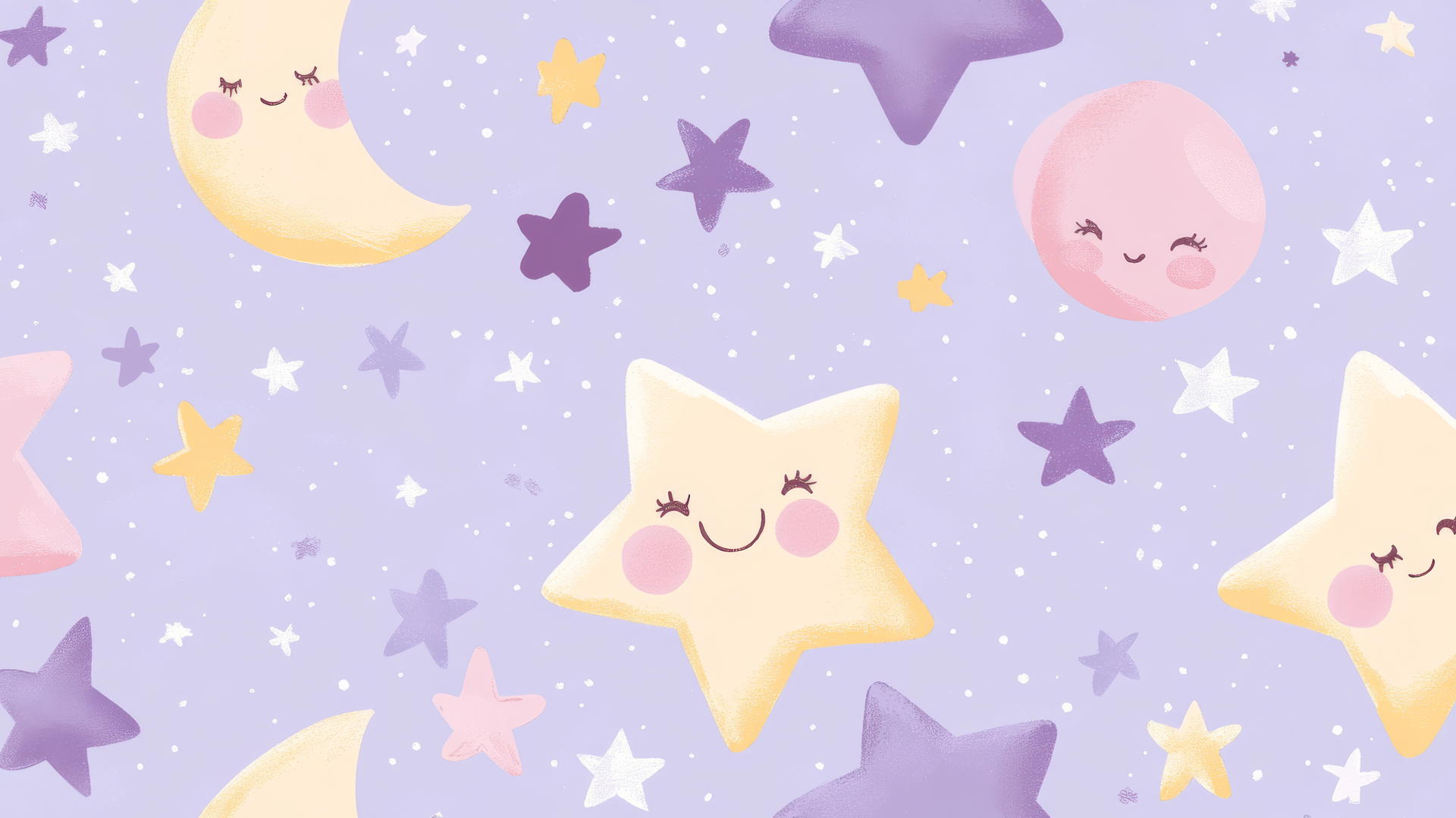 cute wallpapers for girls with smiling stars and moons on lavender background