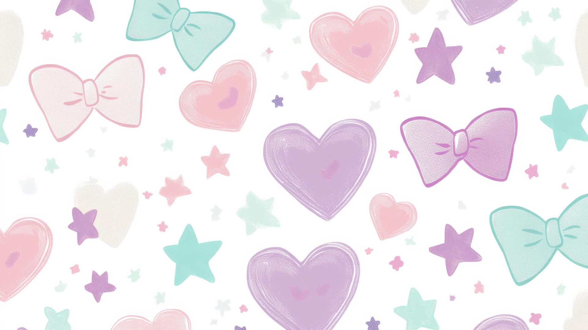cute wallpapers for girls with hearts, stars, and bows in pink, purple, and mint on white