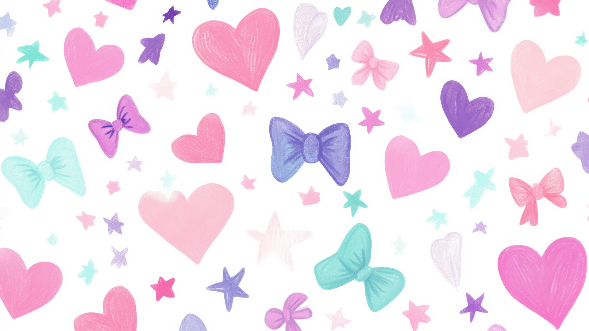 cute wallpapers for girls featuring hand-drawn hearts, stars, and bows in soft colors