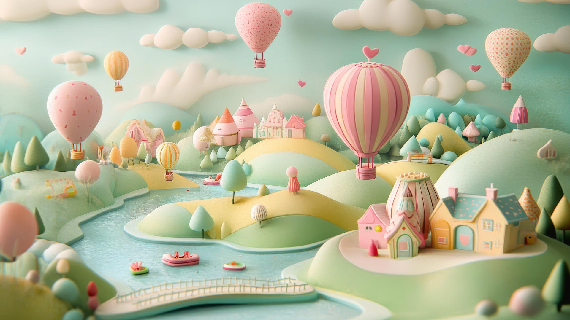 cute wallpapers with dreamy hot air balloon ride over pastel landscape