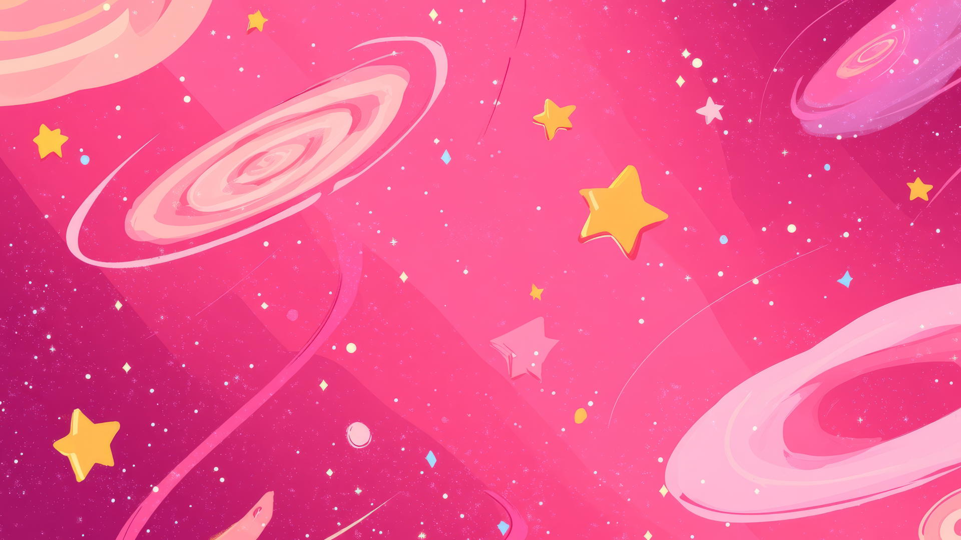 cute hot pink wallpaper with cartoon stars and swirling comets