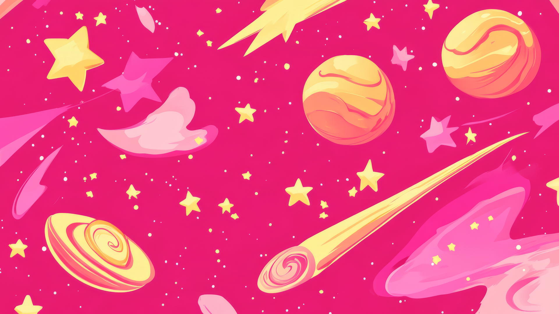 cute hot pink wallpaper with cartoon stars and comets