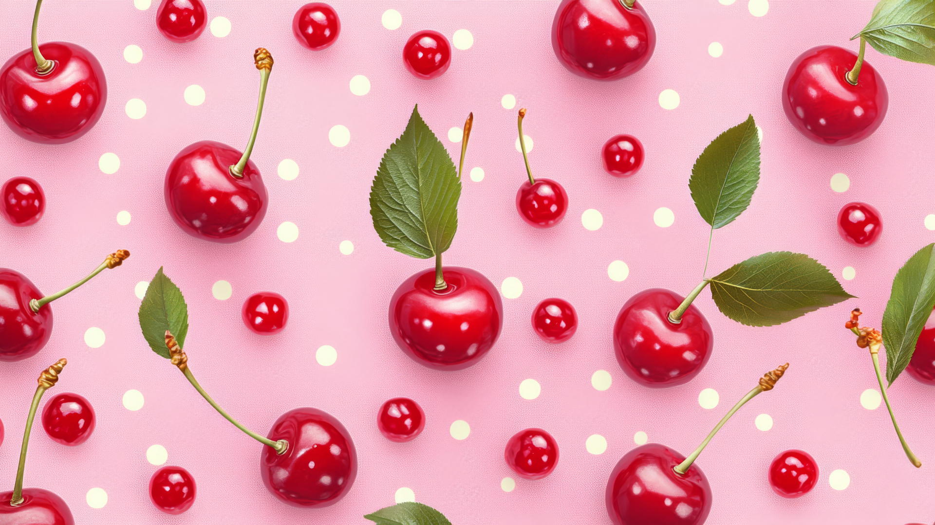 cute hot pink wallpaper with cartoon cherries and polka dots