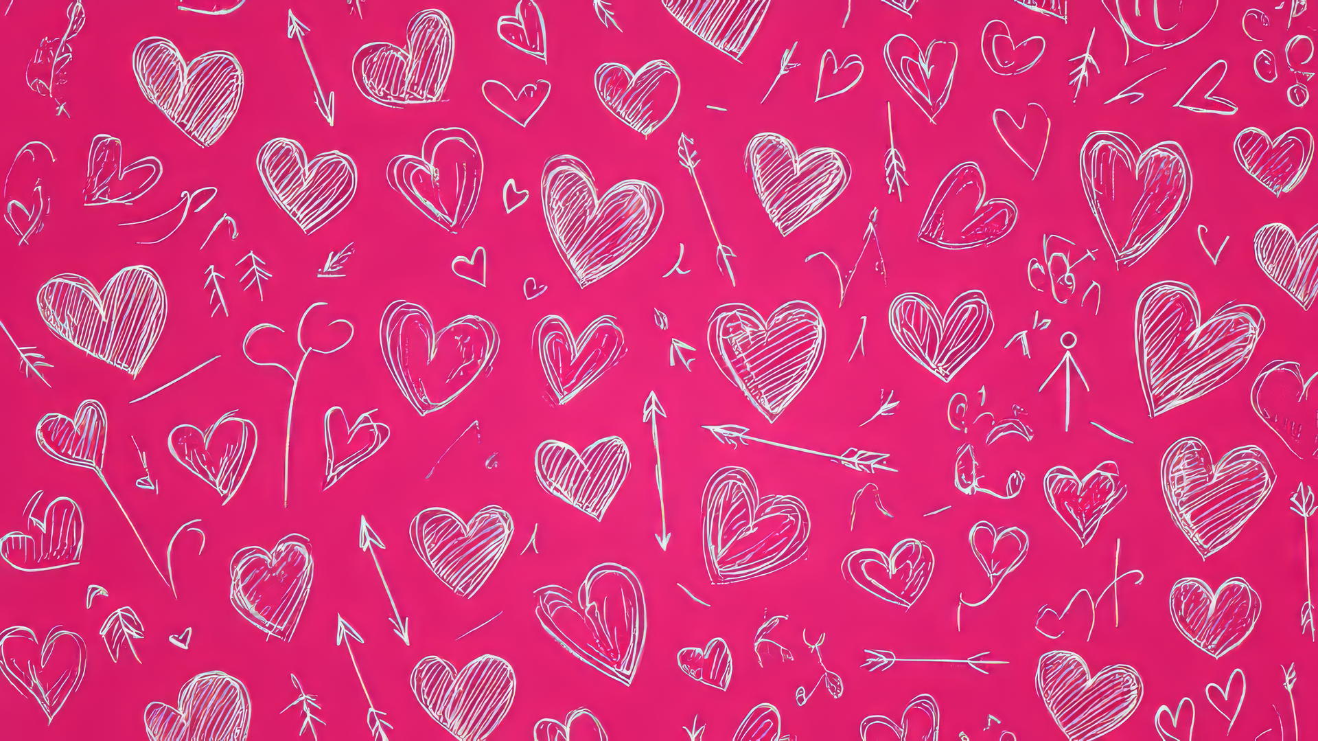 cute hot pink wallpaper with doodle hearts and arrows