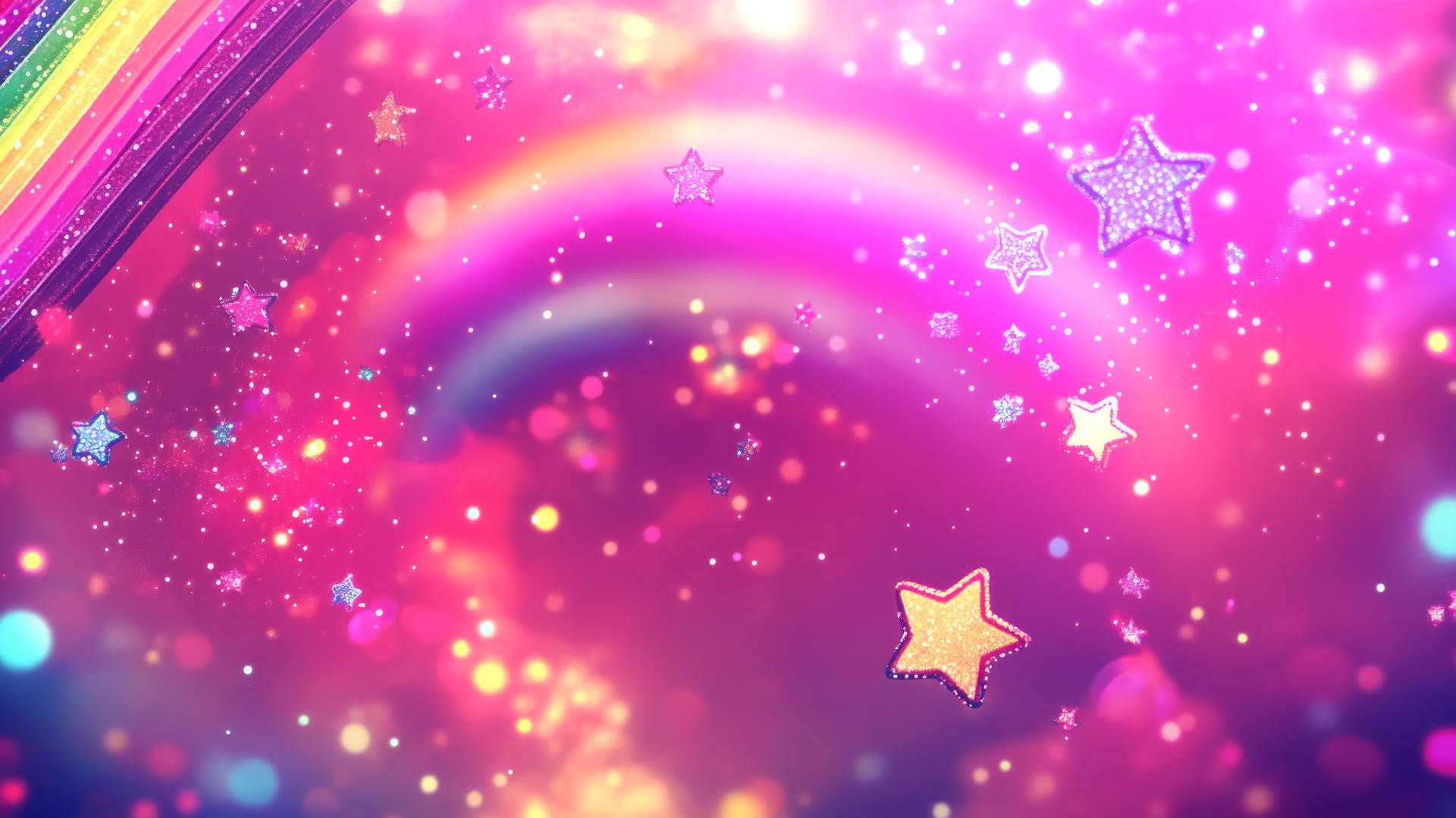 cute hot pink wallpaper with neon stars, rainbows, glowing effects