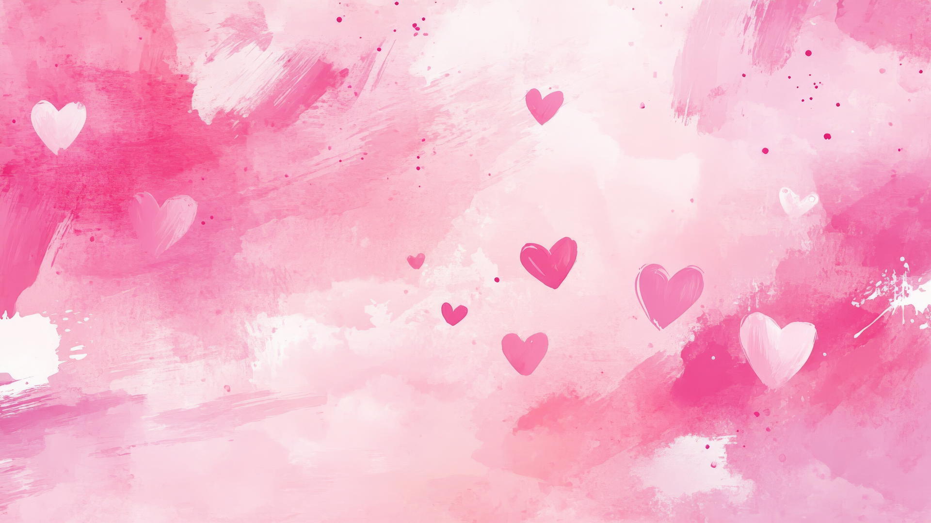 aesthetic cute pink wallpaper with watercolor brush strokes and tiny hearts