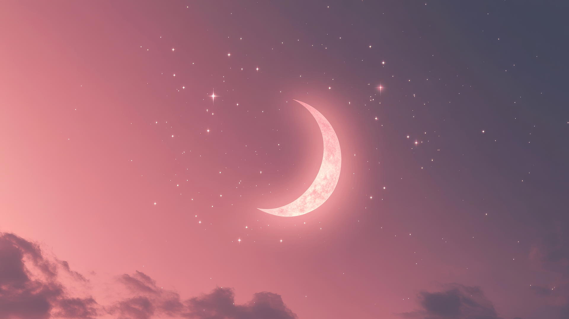 cute pink aesthetic wallpaper with a minimalist moon and stars, soft glow
