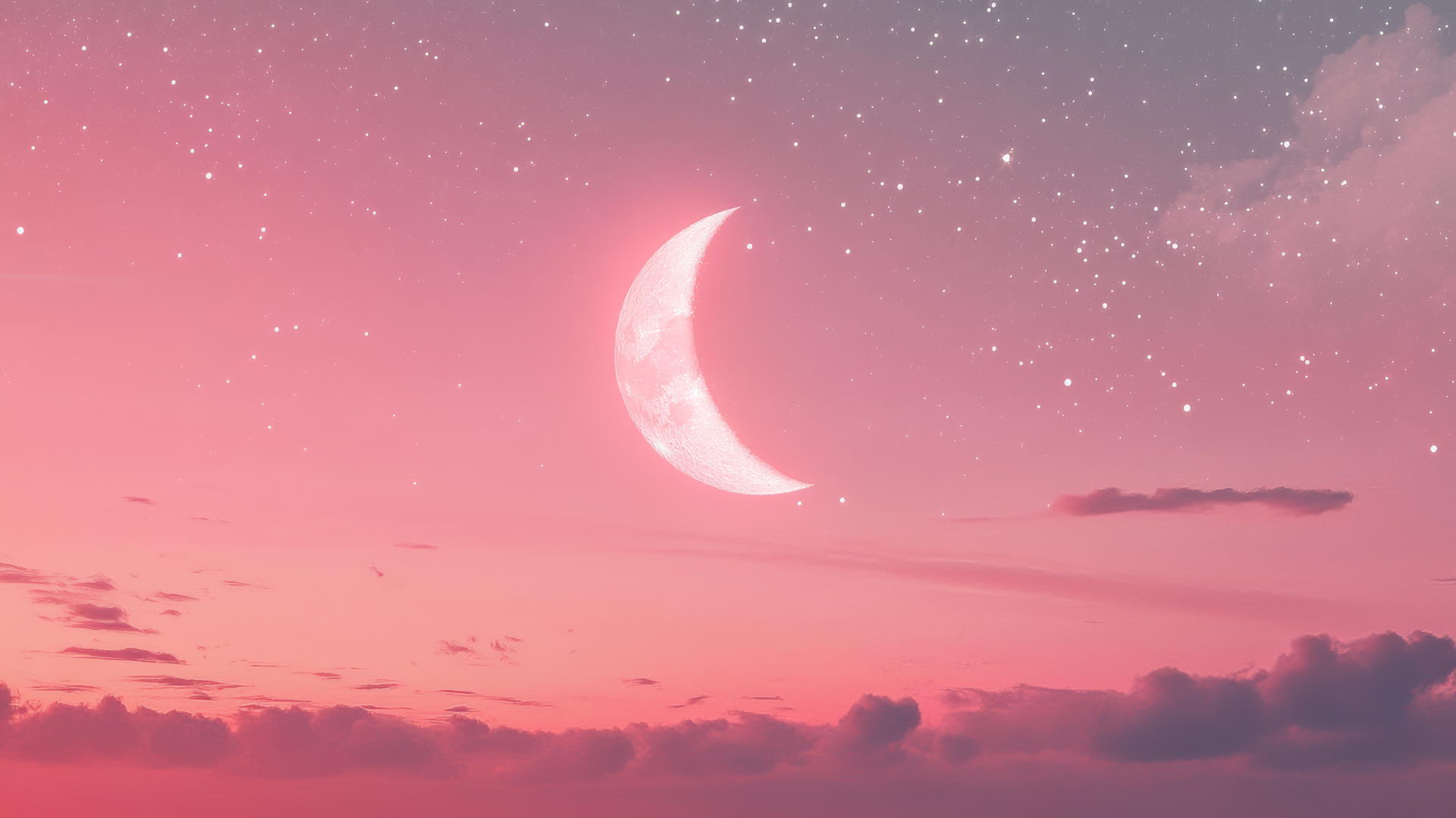 cute pink aesthetic wallpaper with a minimalist moon and stars, gentle glowing effect