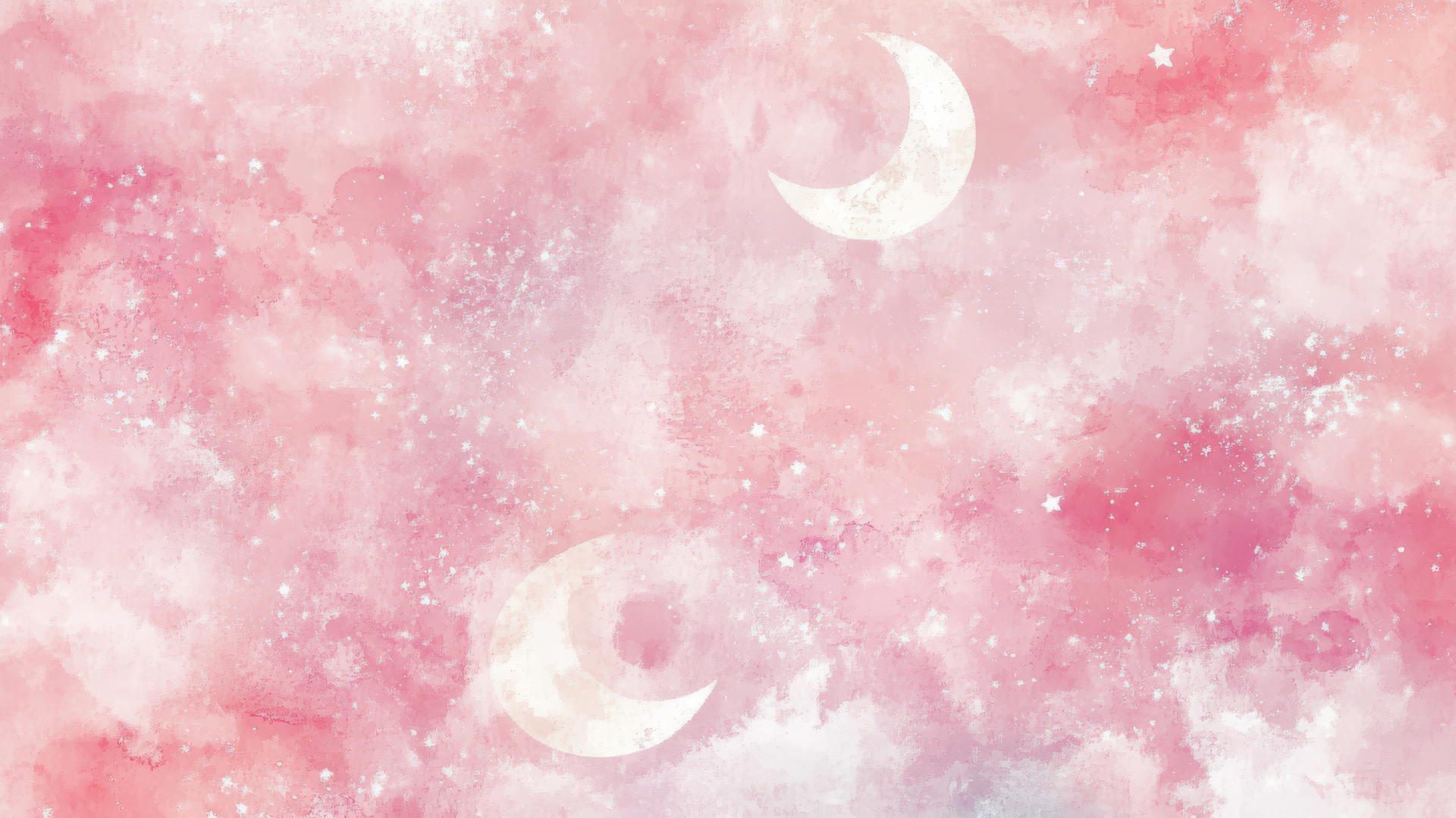 cute pink aesthetic wallpaper with watercolor brushstrokes, tiny stars and moons