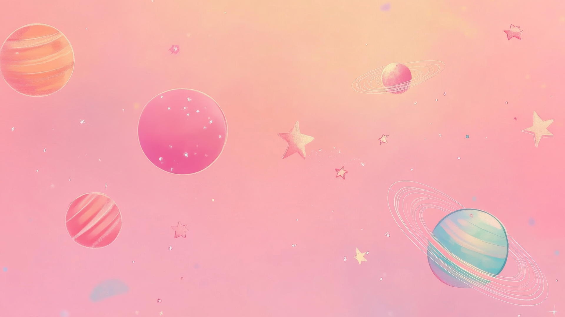 cute pink aesthetic wallpaper with hand-drawn planets and stars