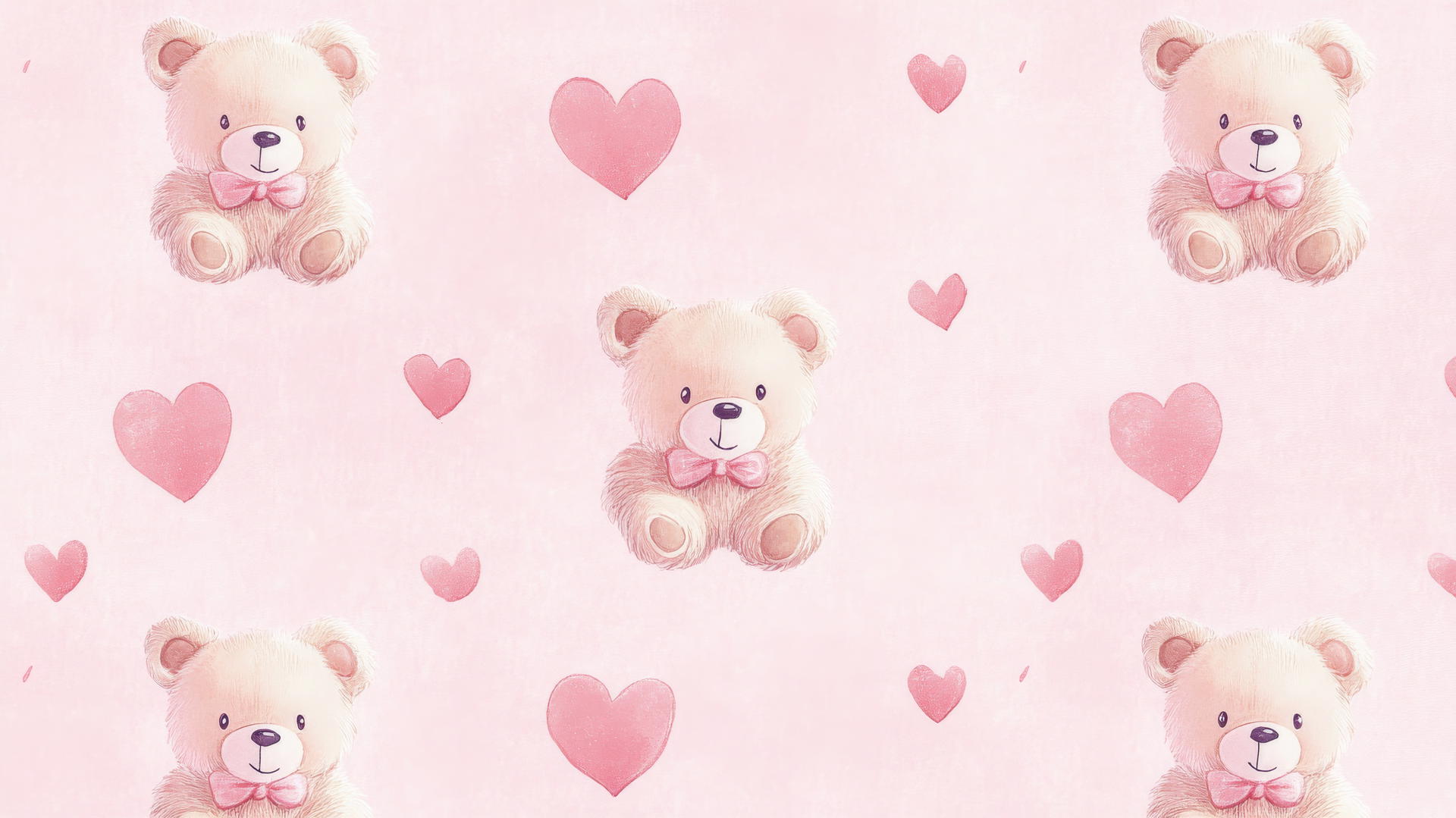 cute pink wallpaper with teddy bears and hearts