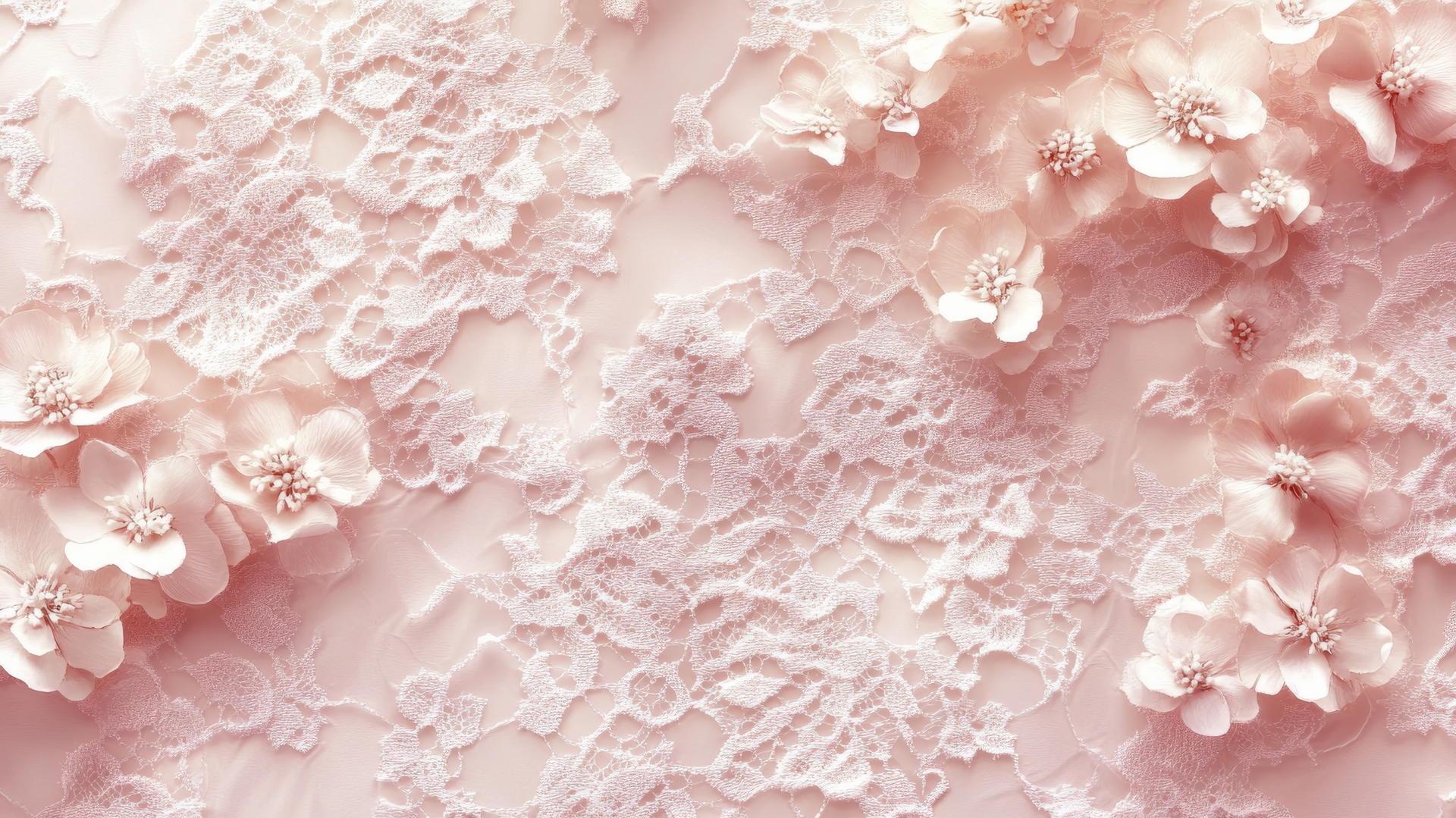 light pink wallpaper with delicate lace floral pattern on a soft pastel background