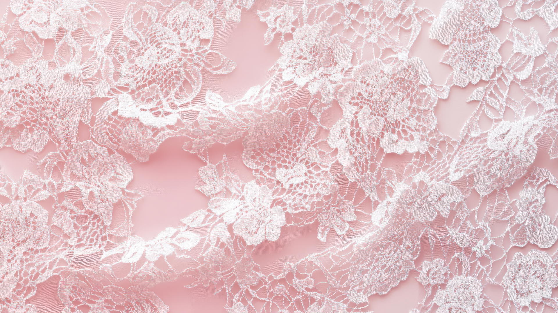 light pink wallpaper with delicate lace and floral details