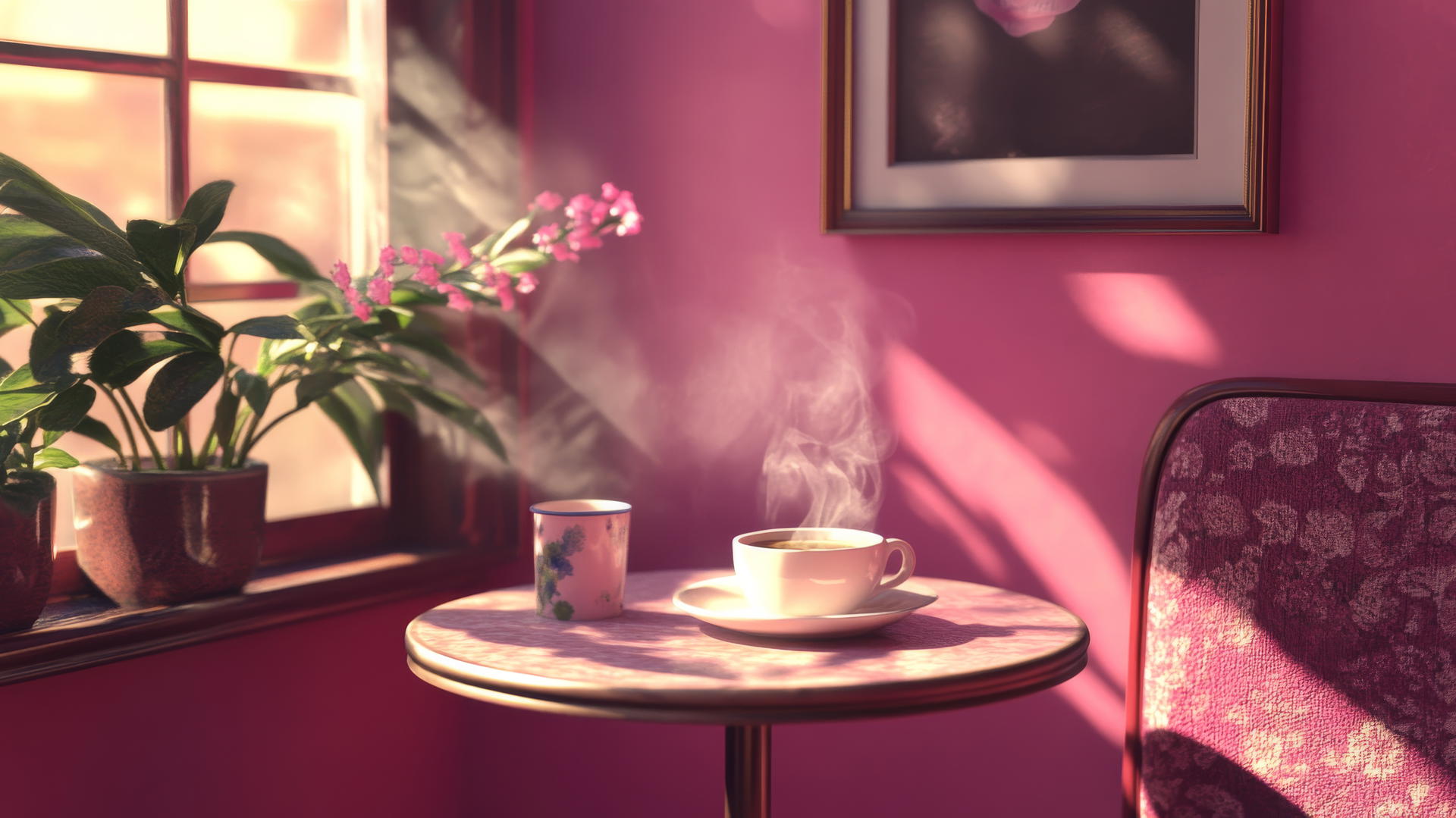 cozy café pink wallpaper aesthetic