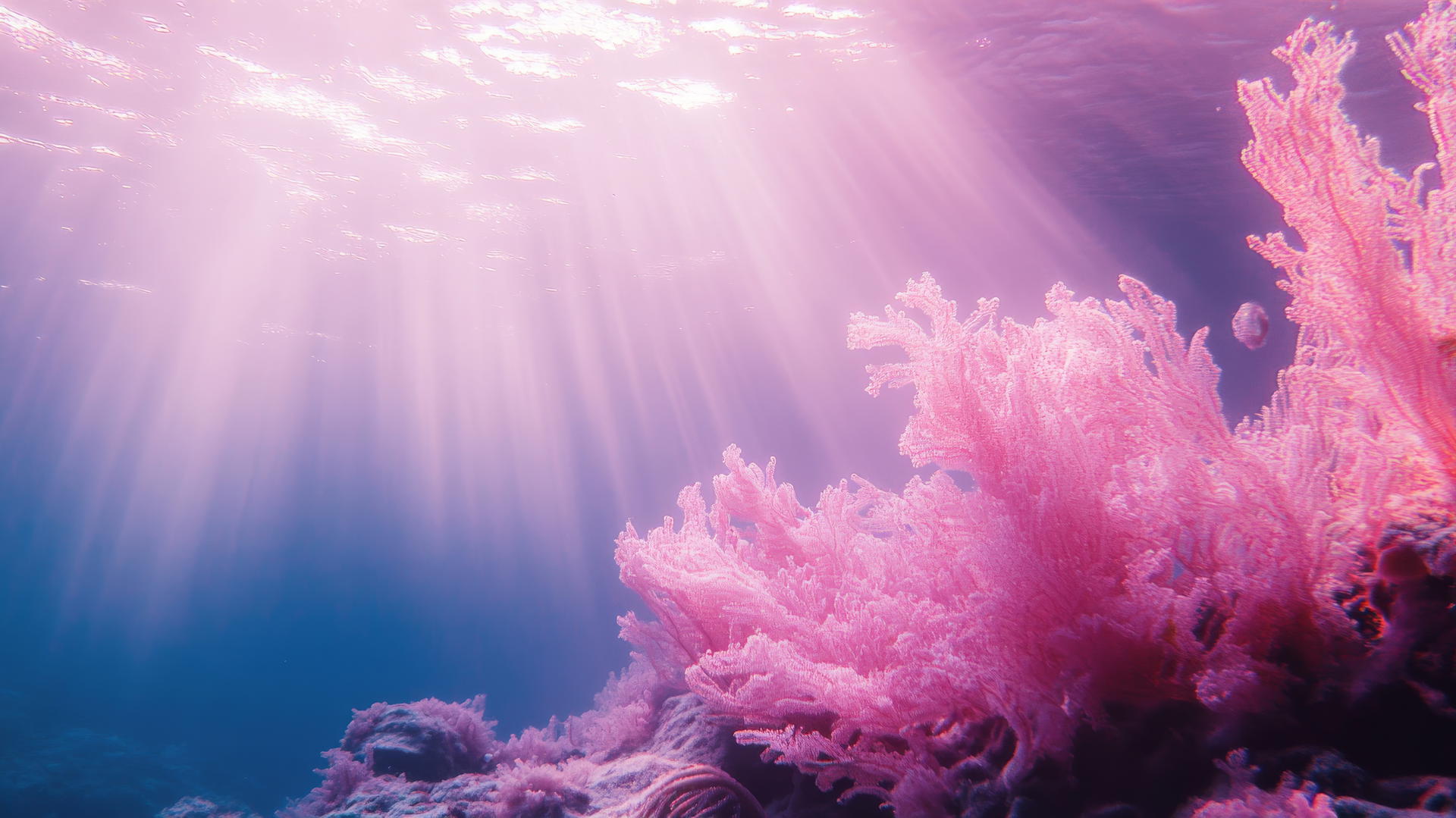aesthetic pink wallpaper with coral and seaweed illuminated by gentle pink light