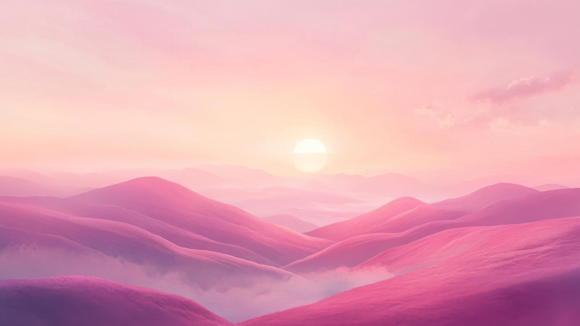 pink aesthetic wallpaper with pastel hills and sunrise