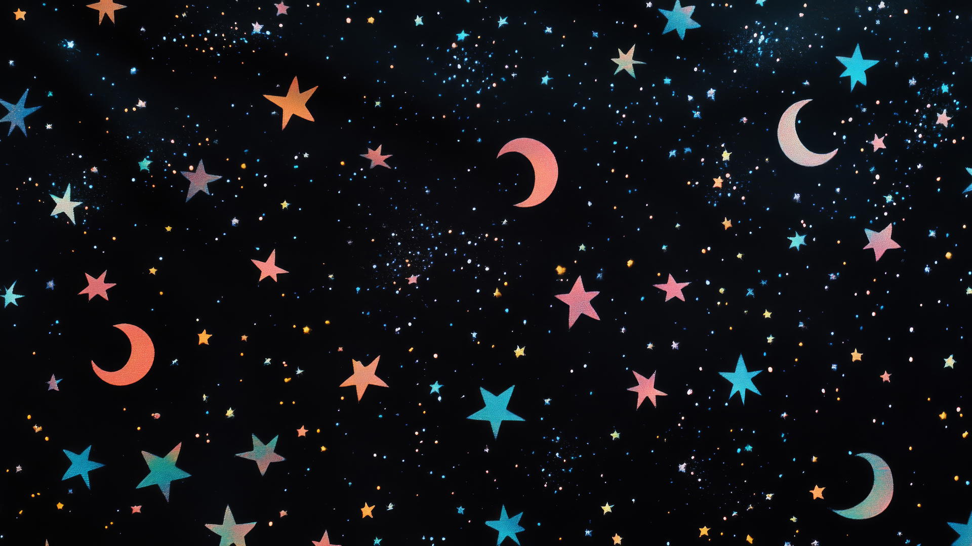 cute black wallpaper with tiny pastel stars and moons on black background