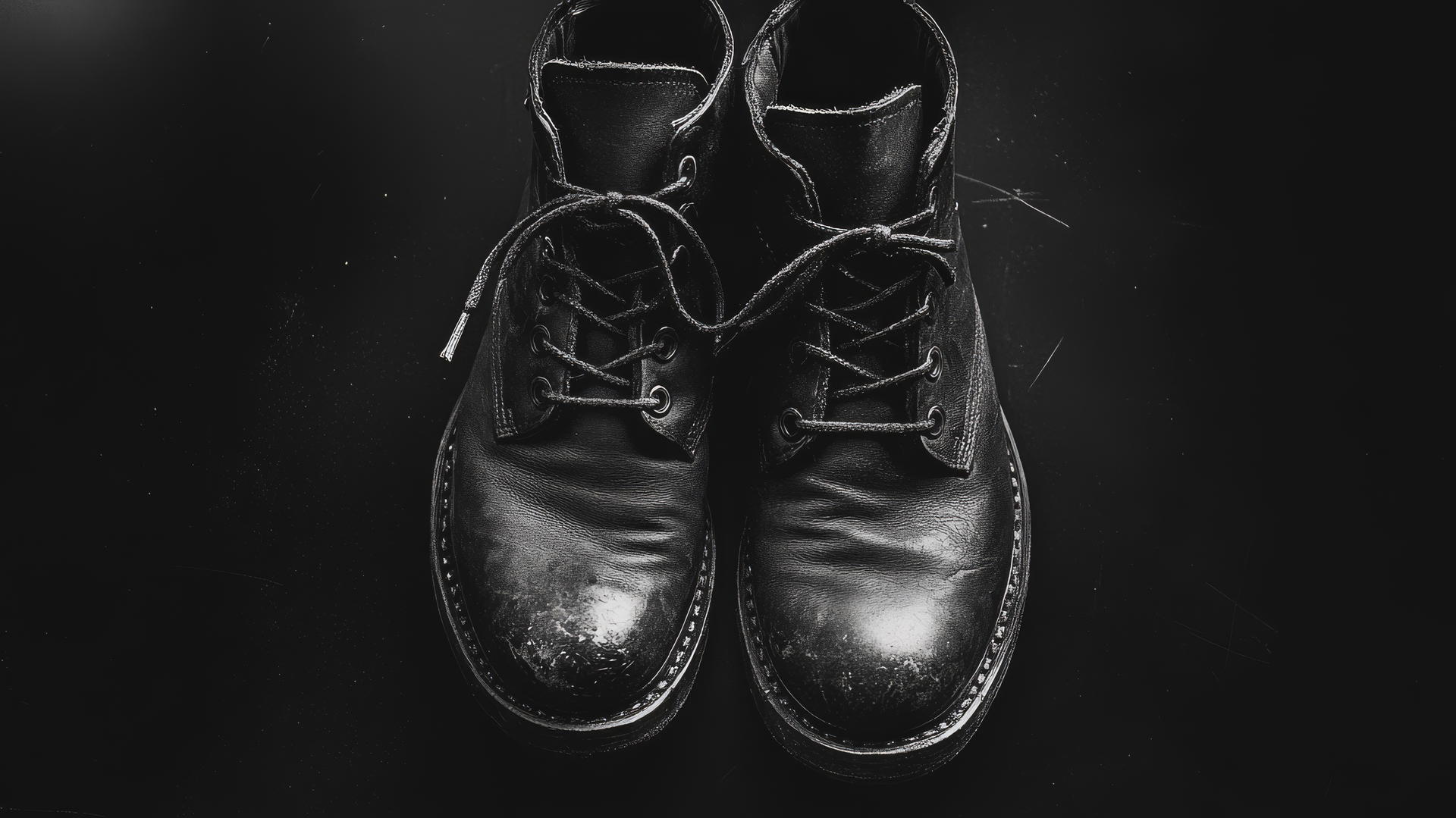 aesthetic wallpaper black combat boots on dark floor with soft lighting