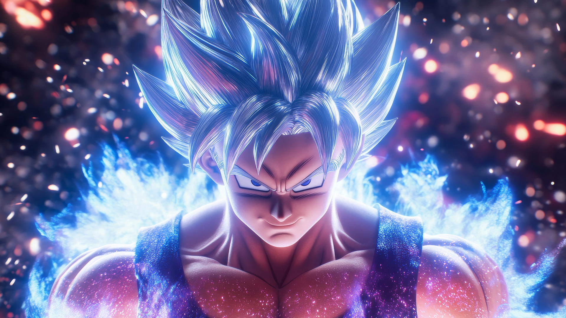 Goku Ultra Instinct wallpaper 4k with vibrant aura and massive energy wave