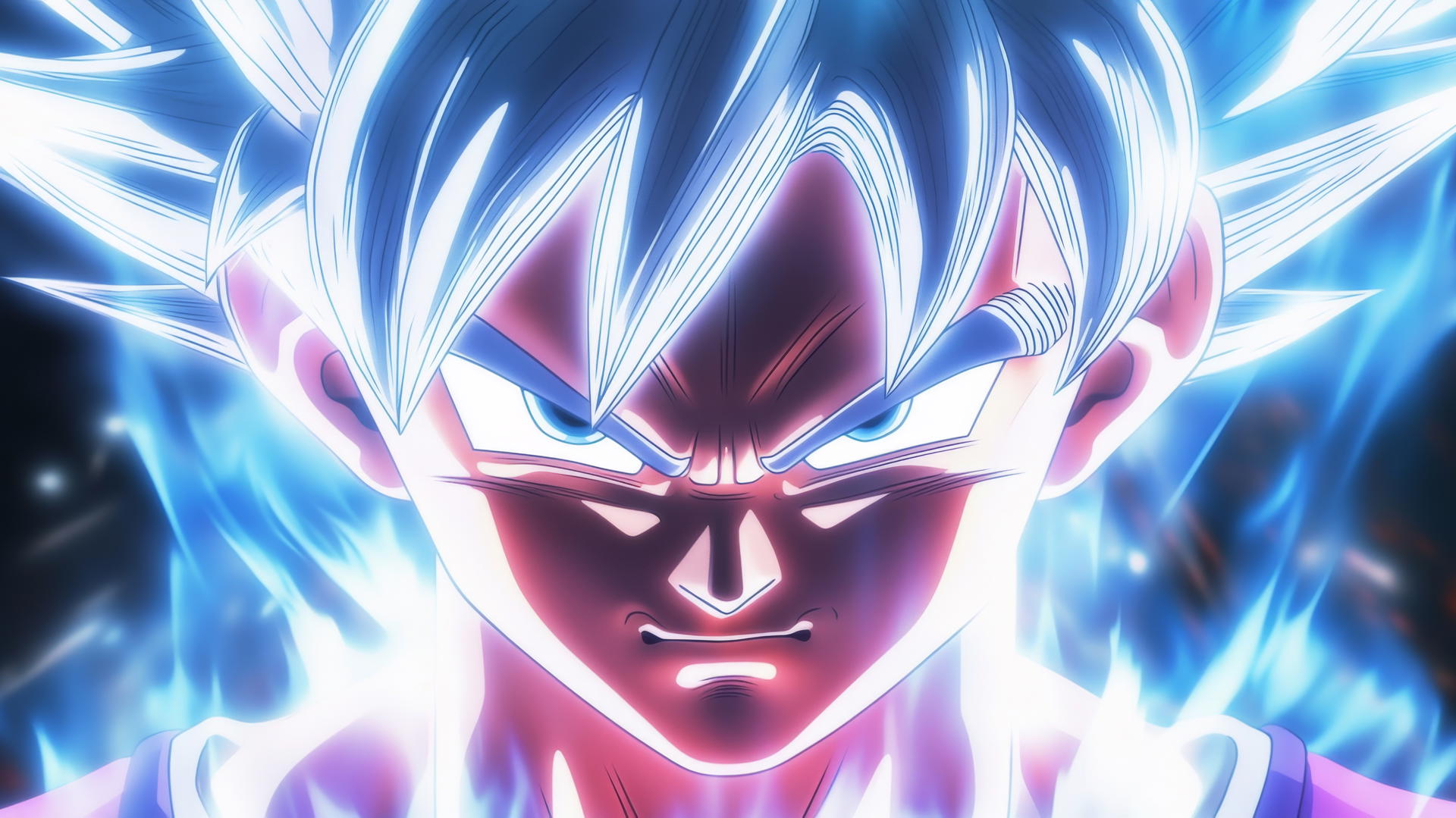 Goku Ultra Instinct wallpaper 4K with silver eyes and glowing hair