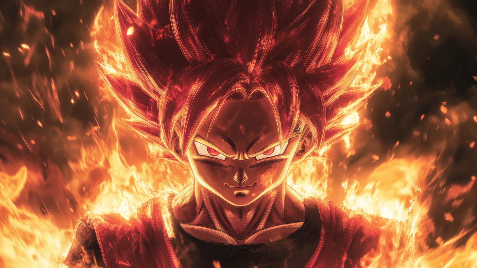 Goku Black wallpaper 4k, surrounded by flames with glowing Super Saiyan Rosé hair