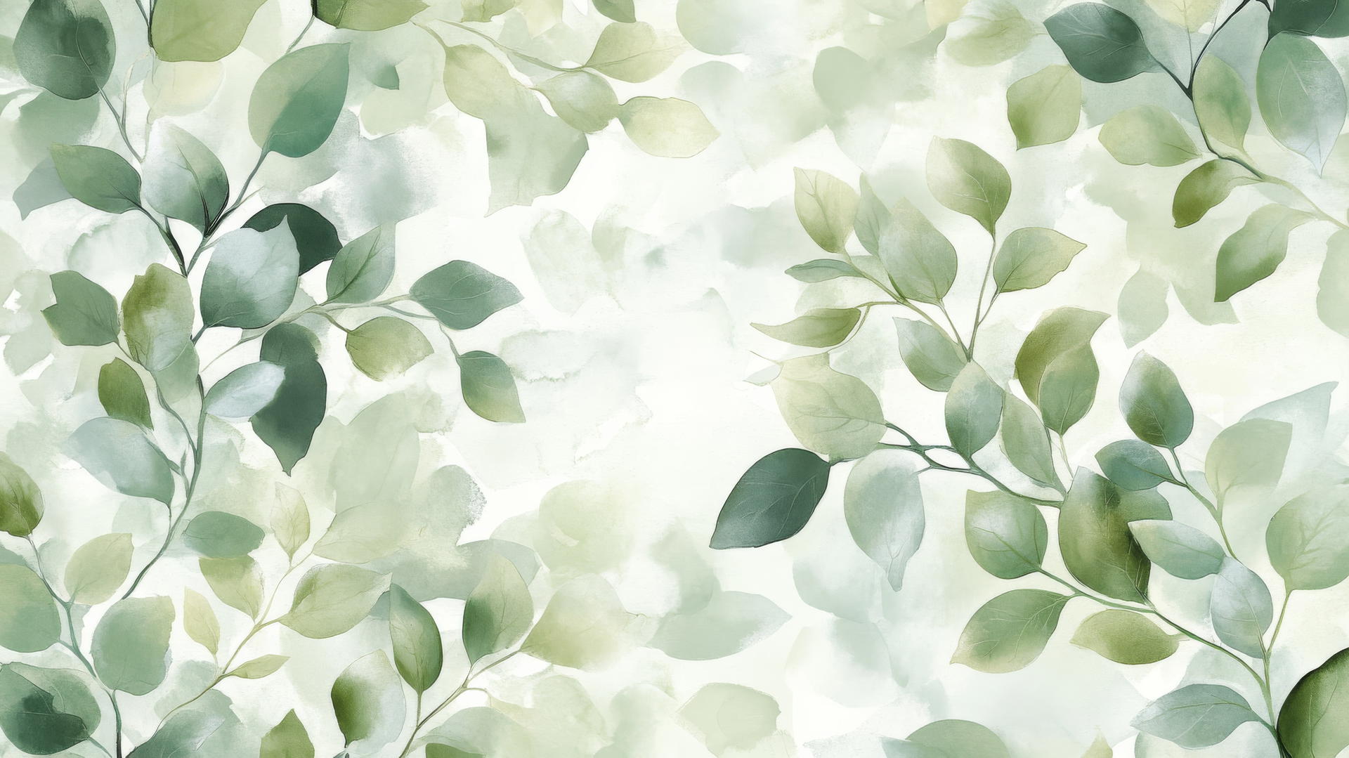 Modern green floral wallpaper with large watercolor leaves and pastel green blossoms