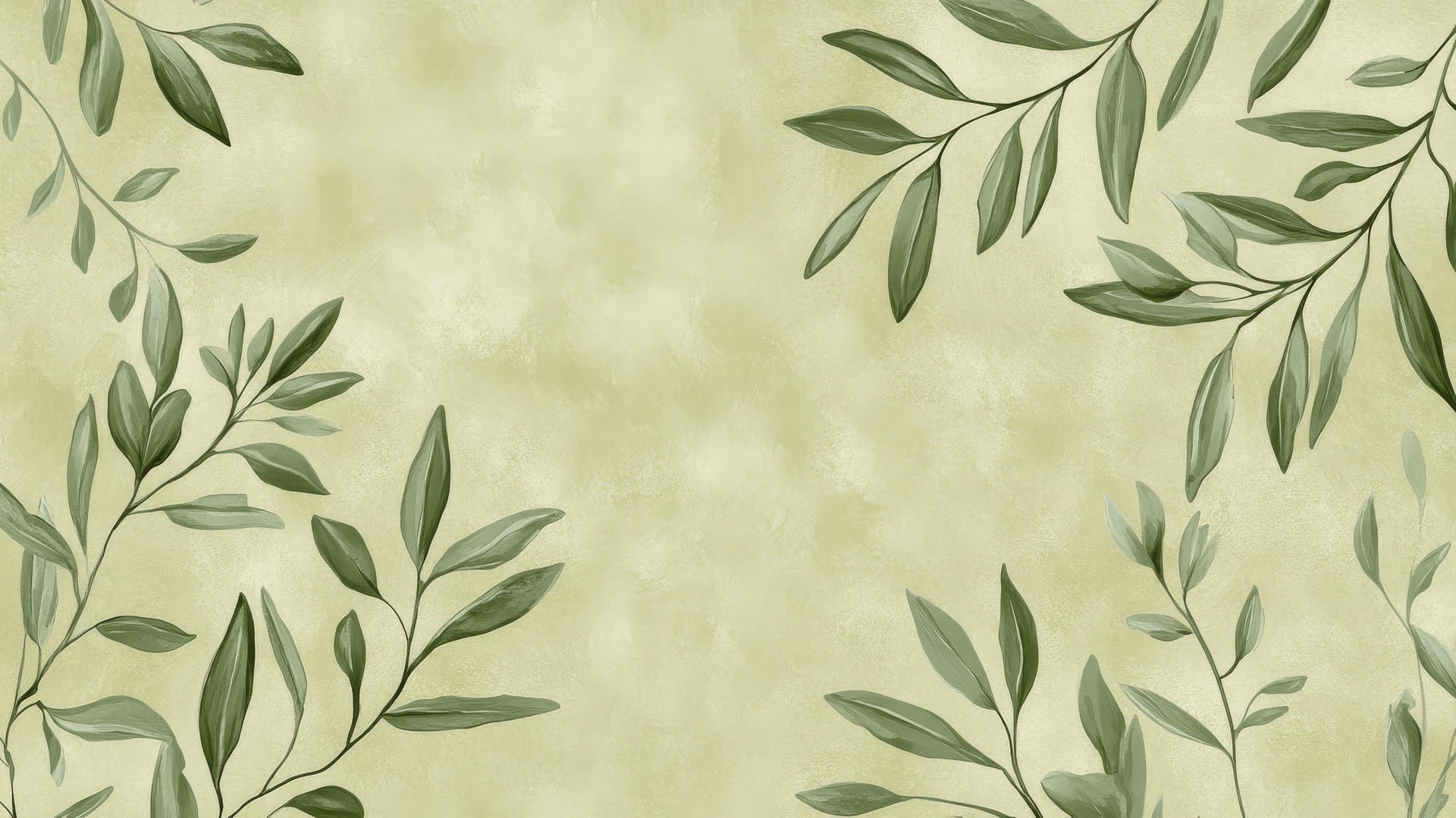 olive green wallpaper with hand-drawn olive branches and leaves on a textured background
