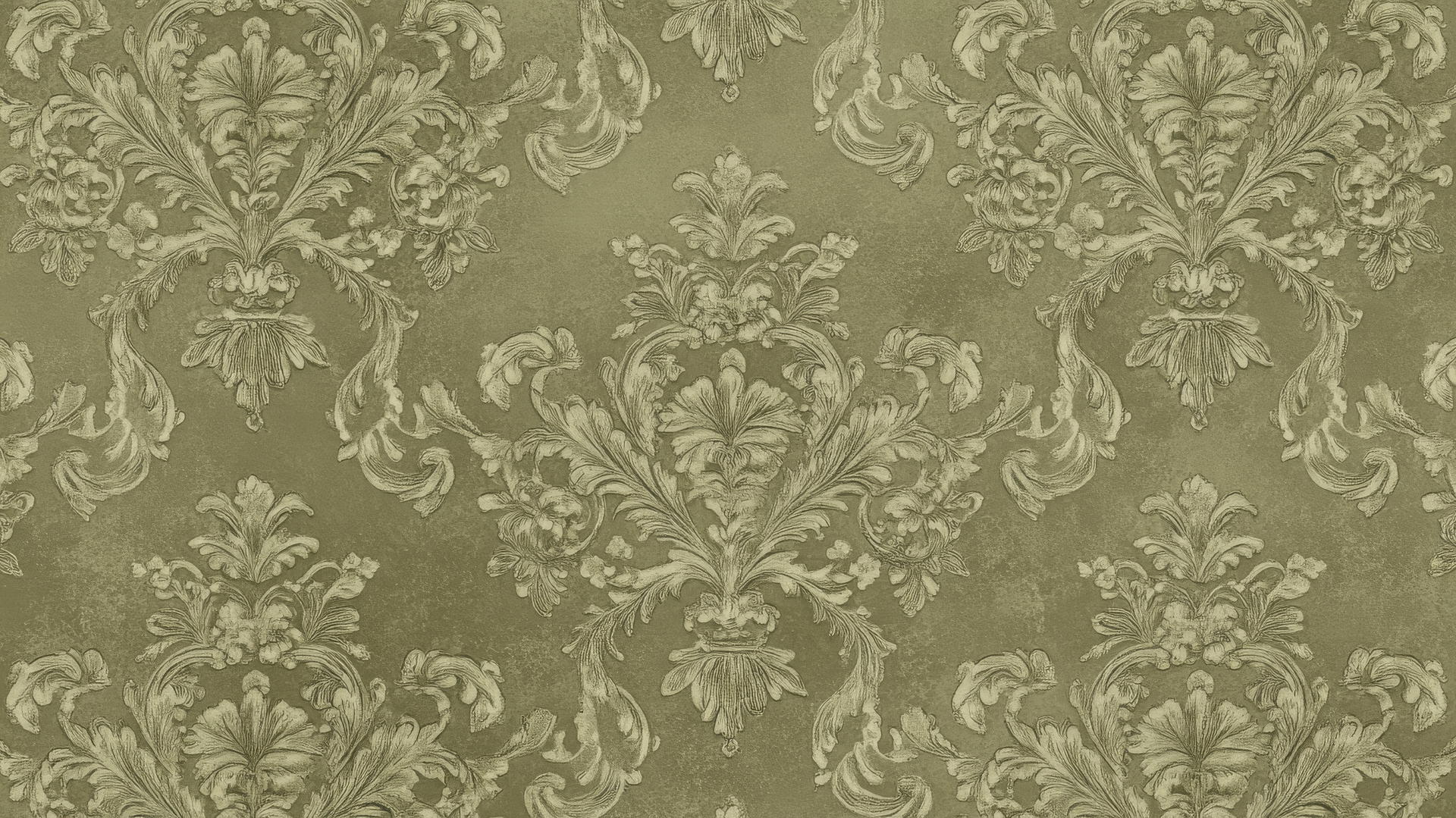 Elegant olive green wallpaper with vintage damask floral pattern