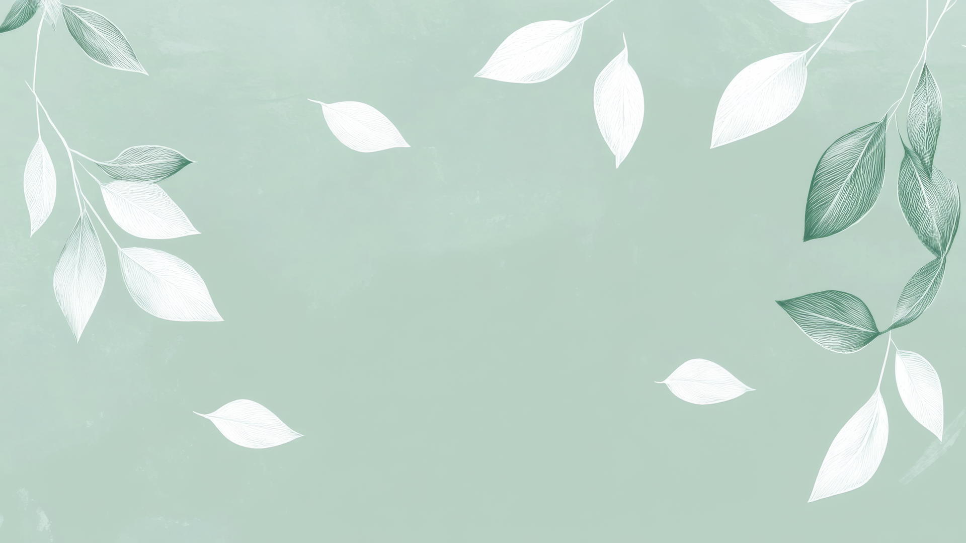 light green wallpaper with simple hand-drawn white leaves scattered on it