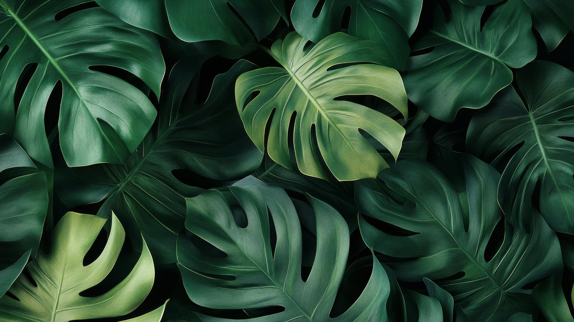green aesthetic wallpaper with monstera leaves in soft natural light
