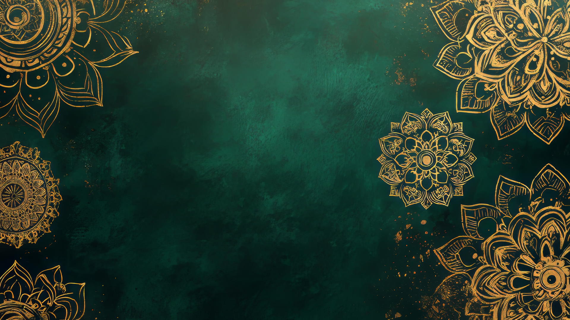 green aesthetic wallpaper with dark green background and intricate gold mandala patterns