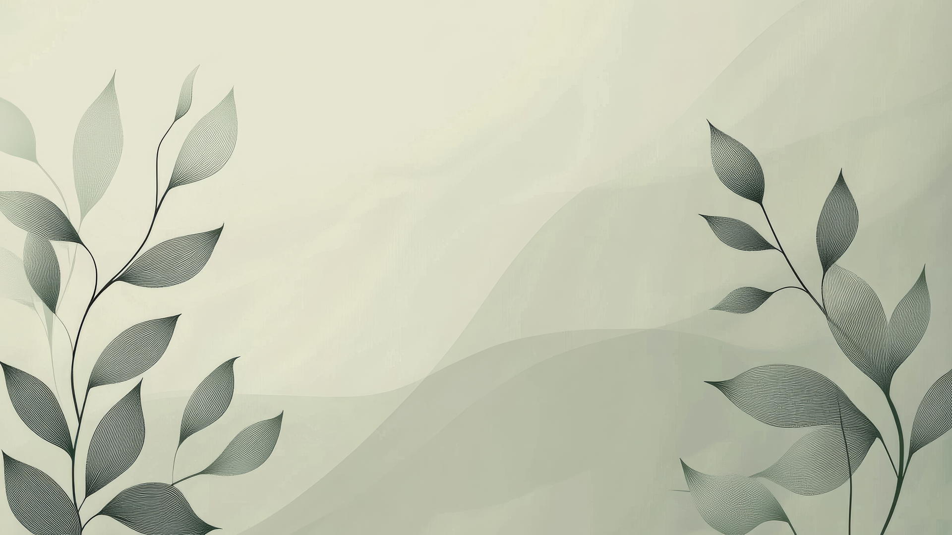 Green aesthetic wallpaper with minimalist line art of leaves and plants on a gradient background