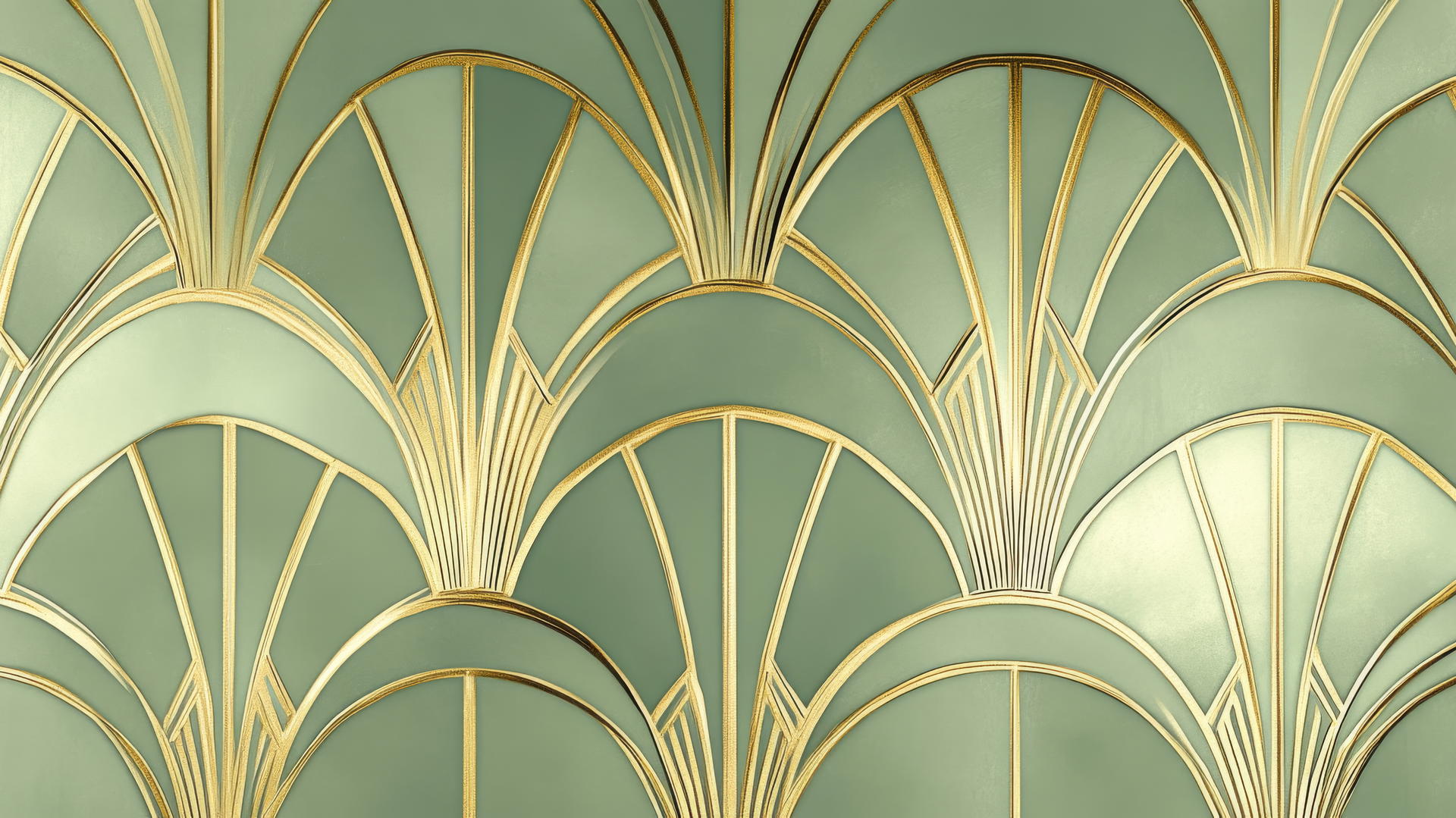 Elegant sage green wallpaper with gold art deco geometric pattern