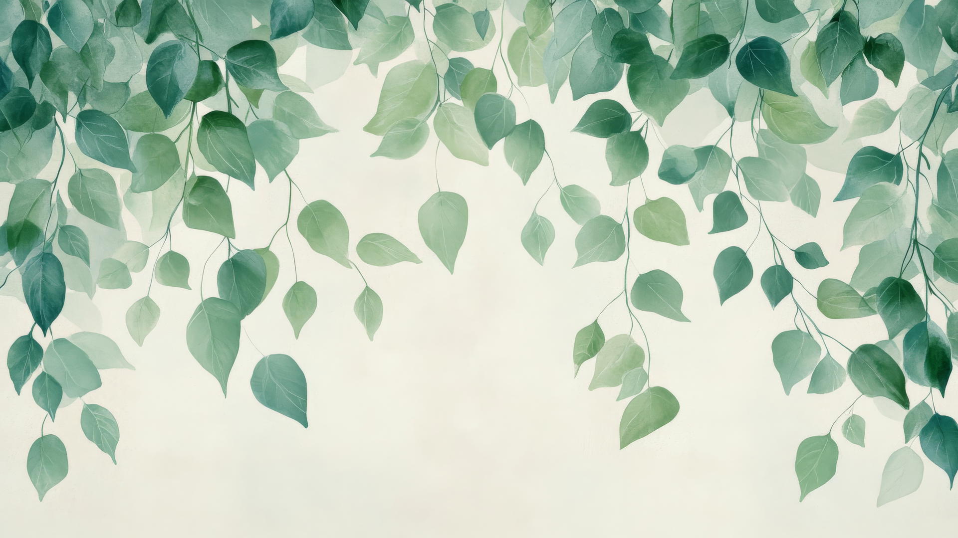 Green wallpaper with soft green leaves on a light background