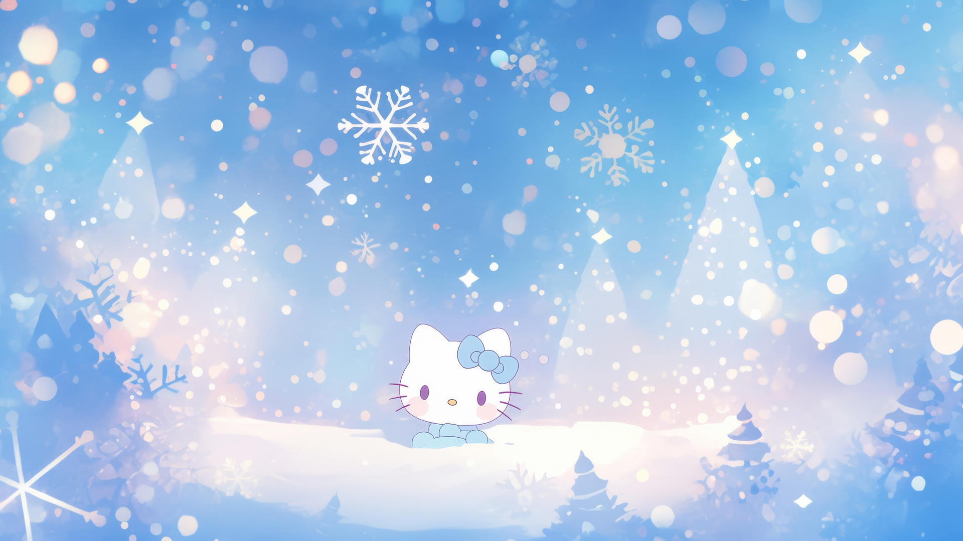 aesthetic Hello Kitty wallpaper with cozy winter wonderland theme