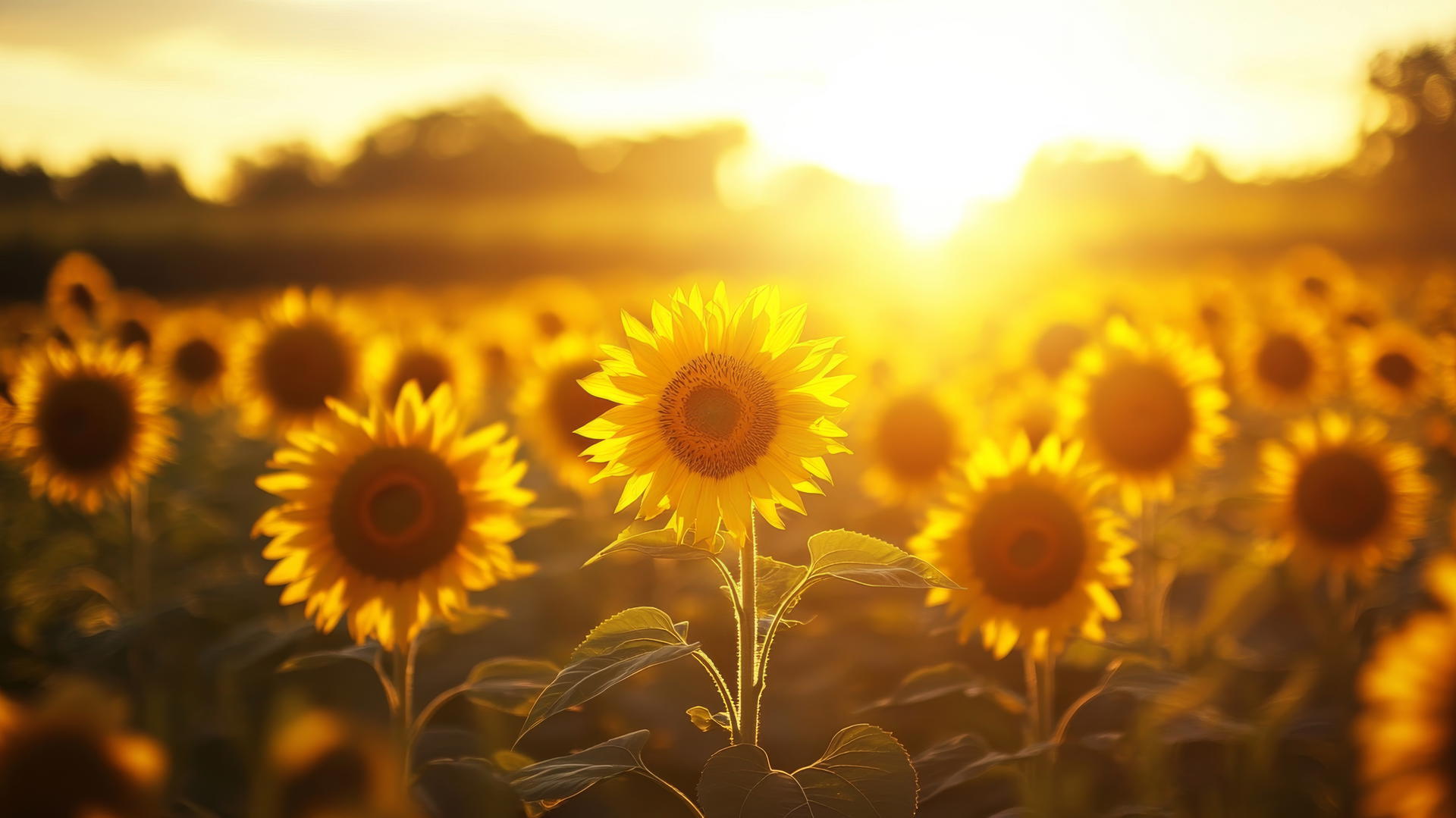 flower nature wallpaper with sunflowers at golden hour casting long shadows