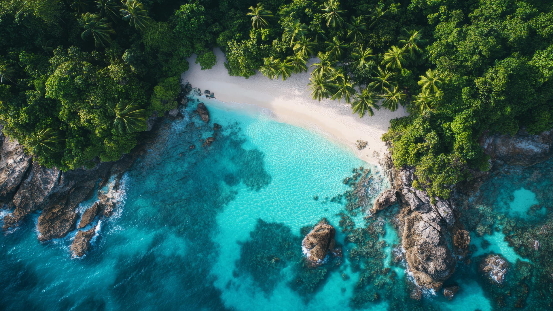 Beautiful nature wallpaper 4K of a tropical island with turquoise waters and palm trees